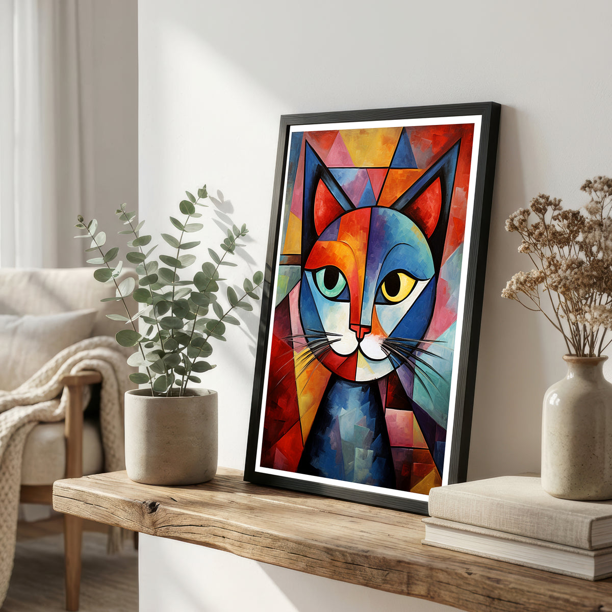 Colourful Cubist Cat Art Print