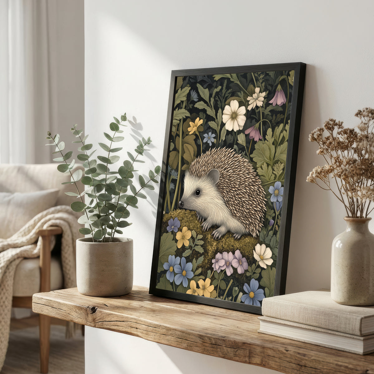 Hedgehog Floral Woodland Art Print