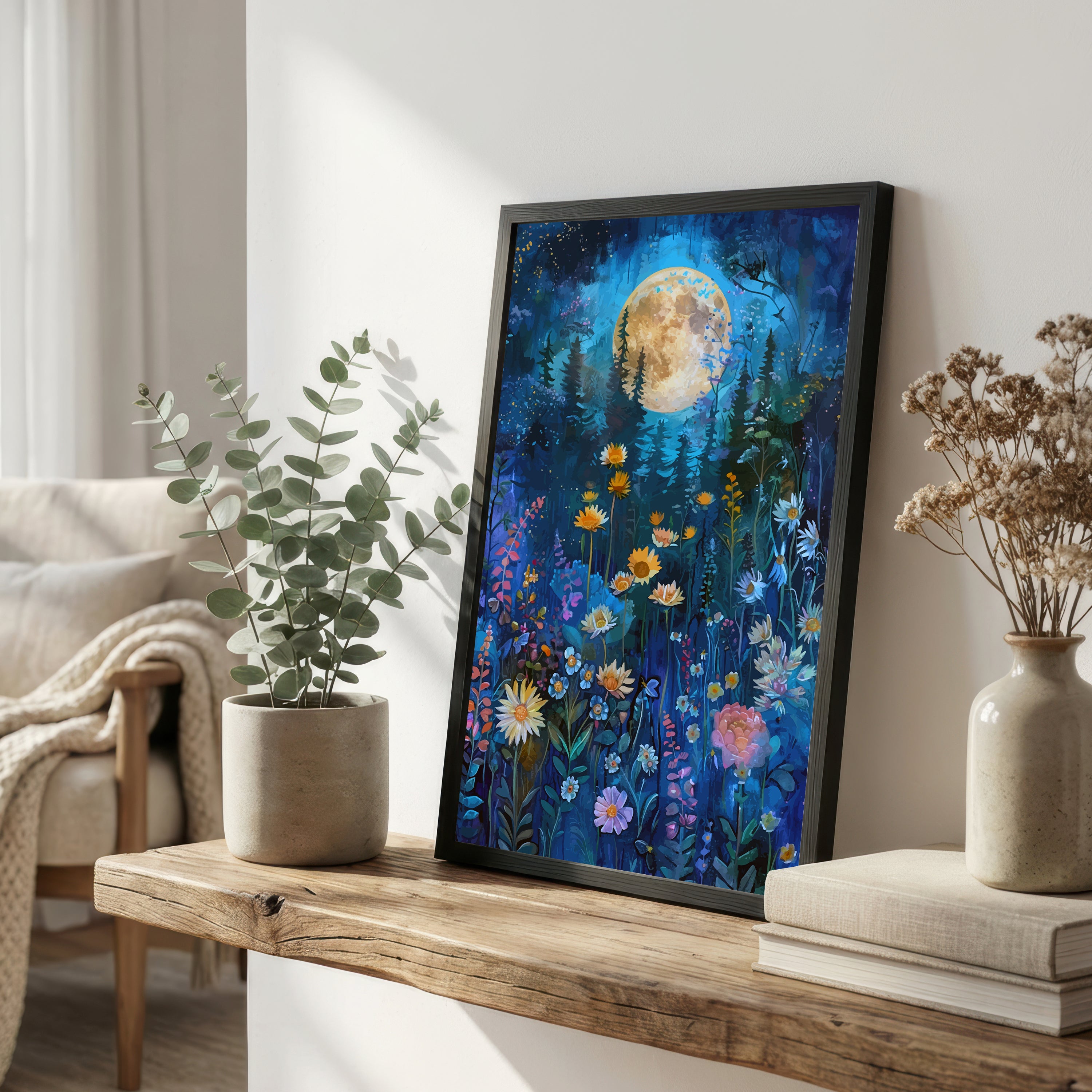 Moonlit Wildflower Meadow Art Print