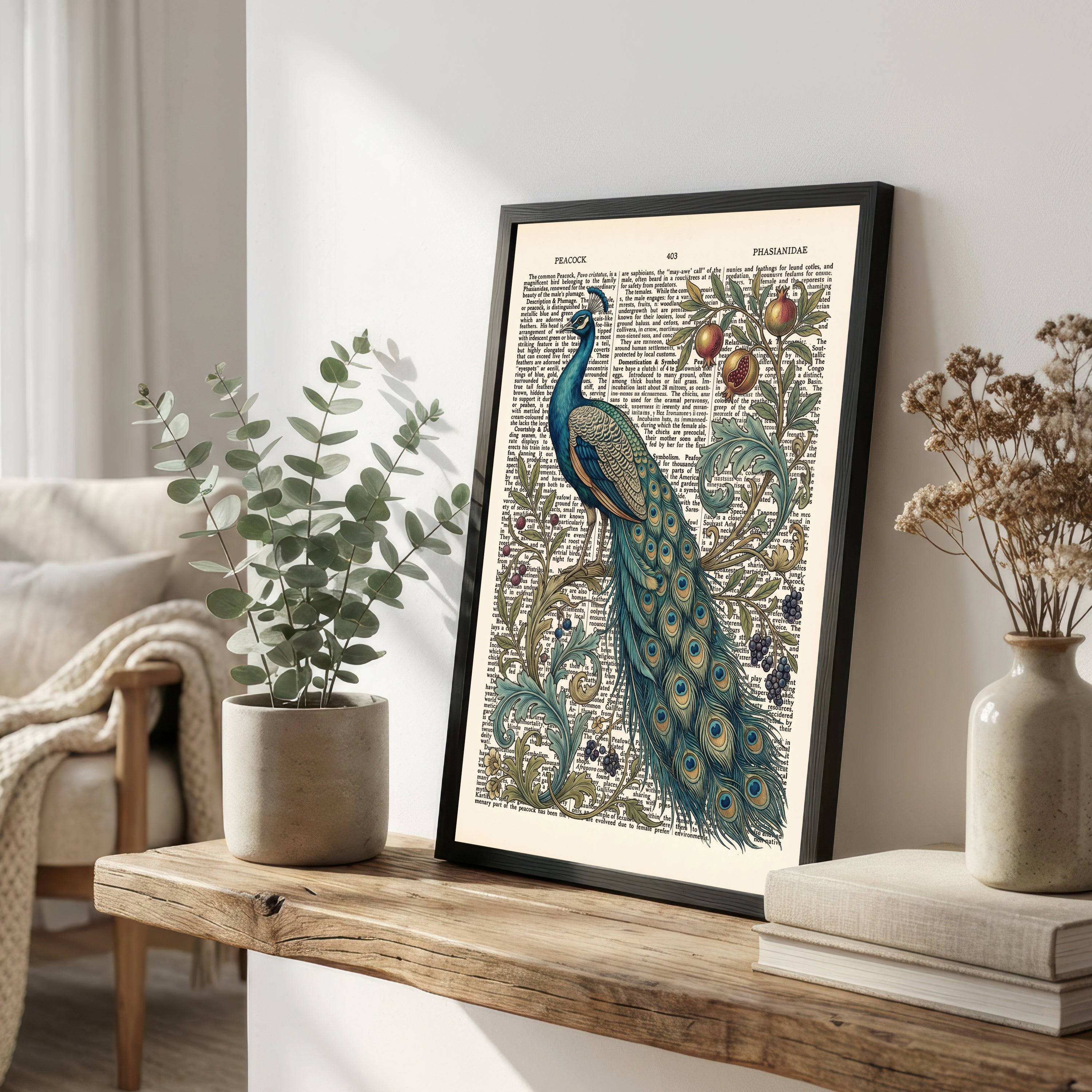 Vintage Peacock Botanical Art Print