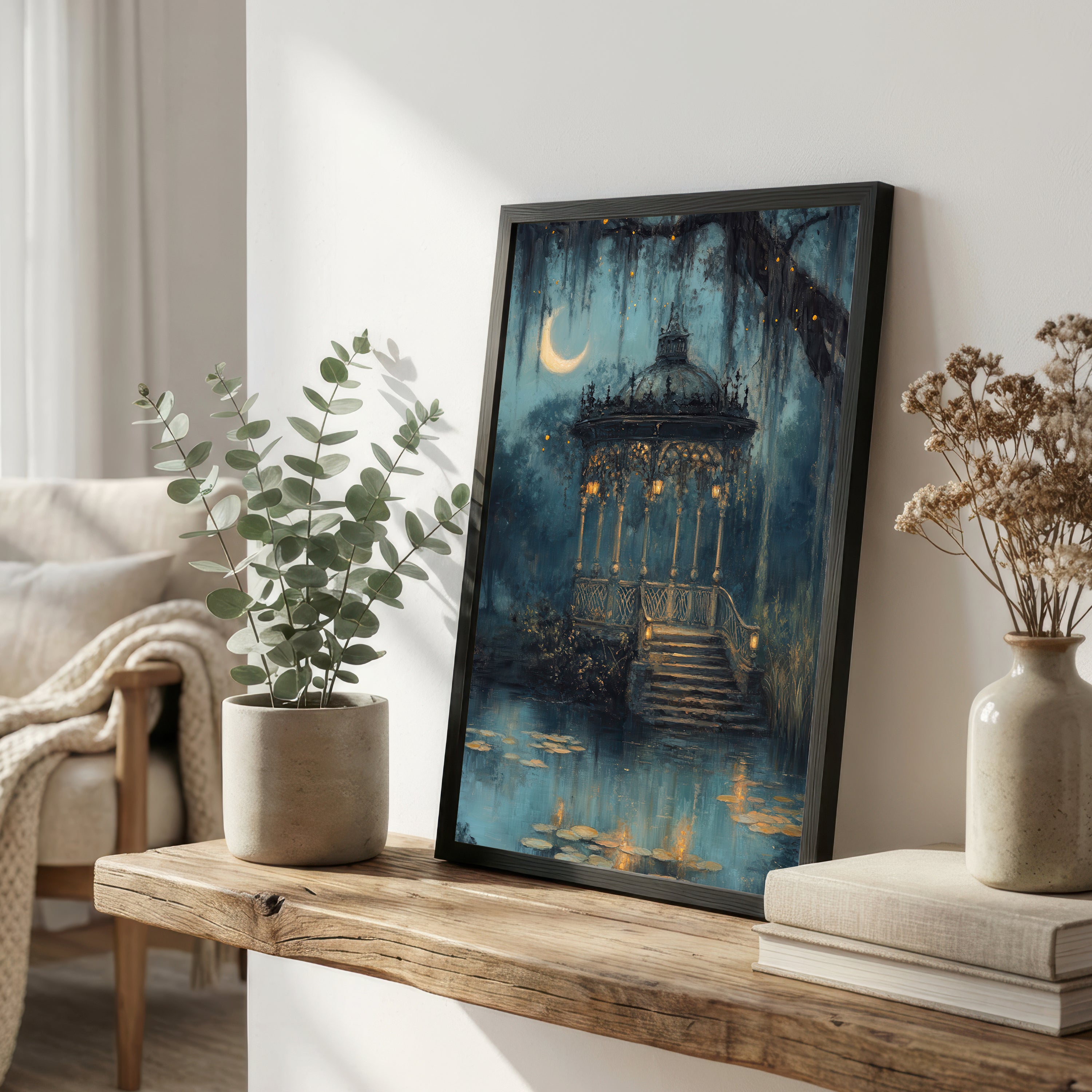 Moonlit Garden Gazebo Art Print