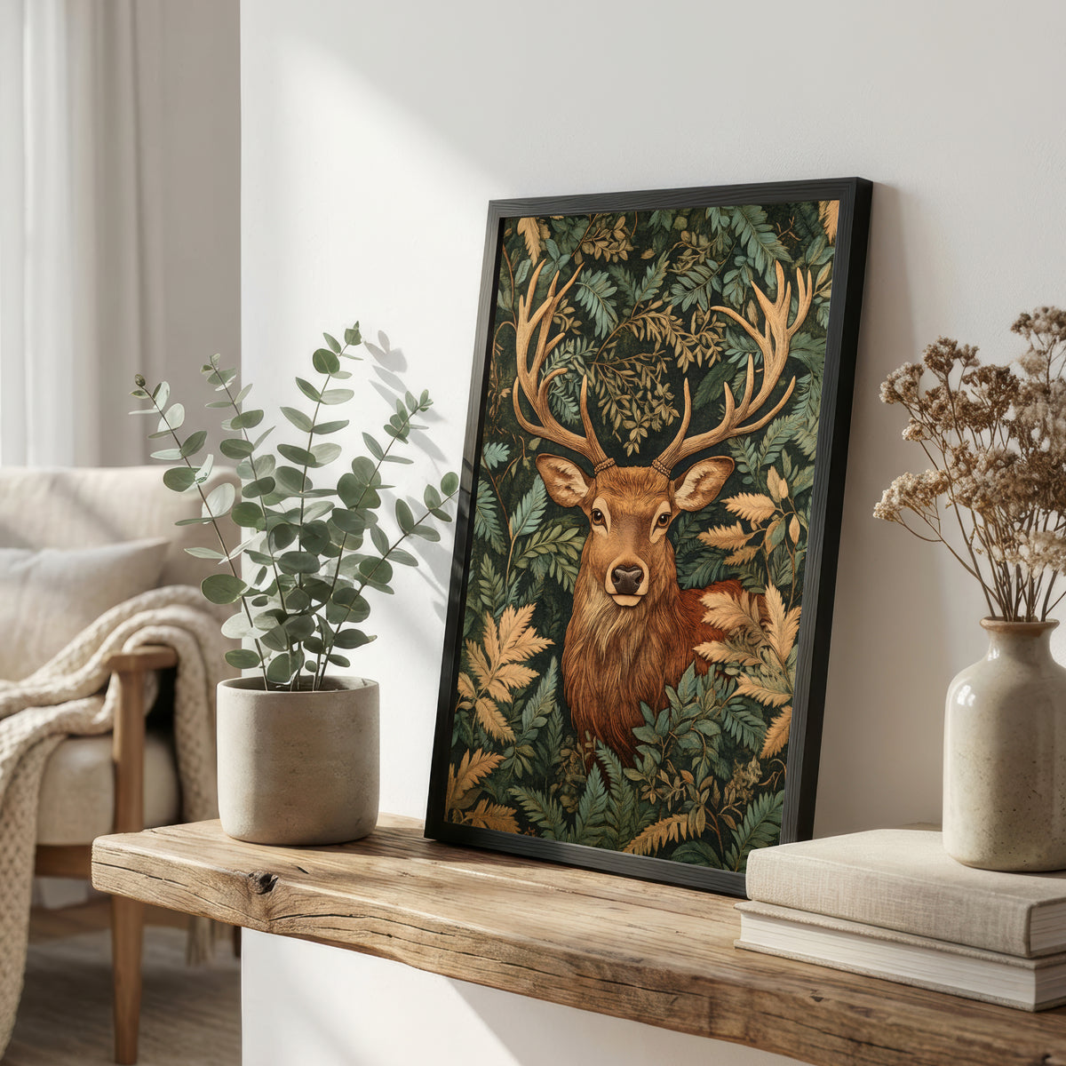 Stag Woodland Botanical Art Print