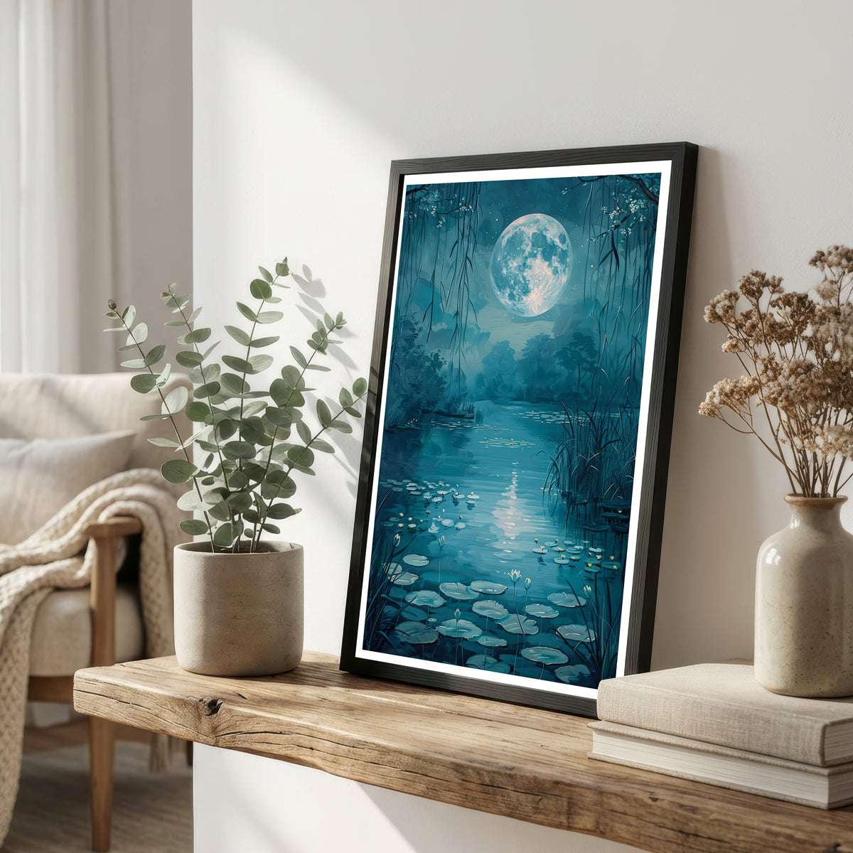 Moonlit Water Lily Pond Art Print