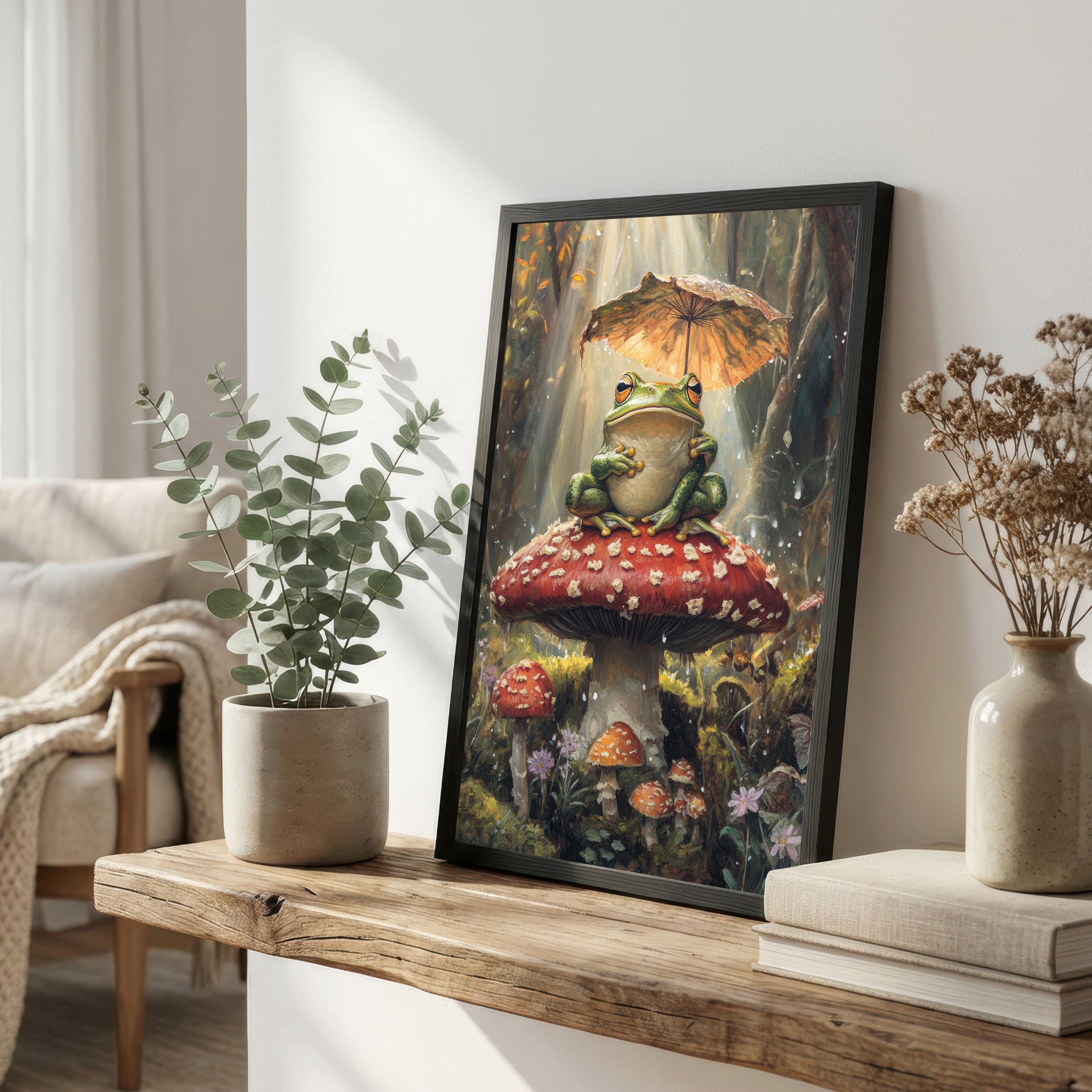 Frog on Mushroom Whimsical Art Print