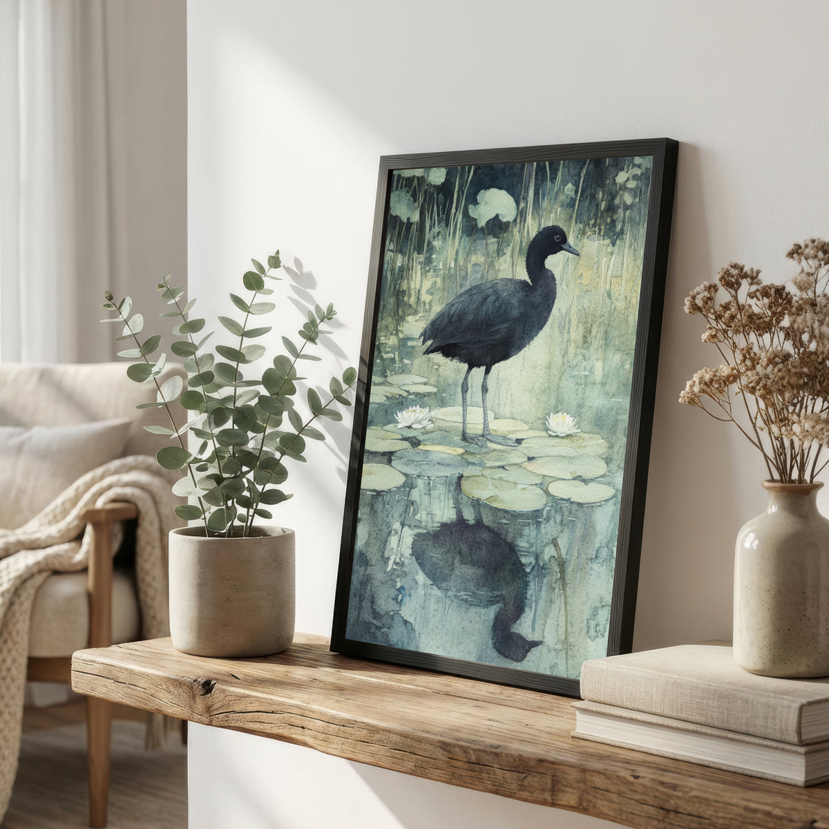 Coot Watercolour Pond Art Print