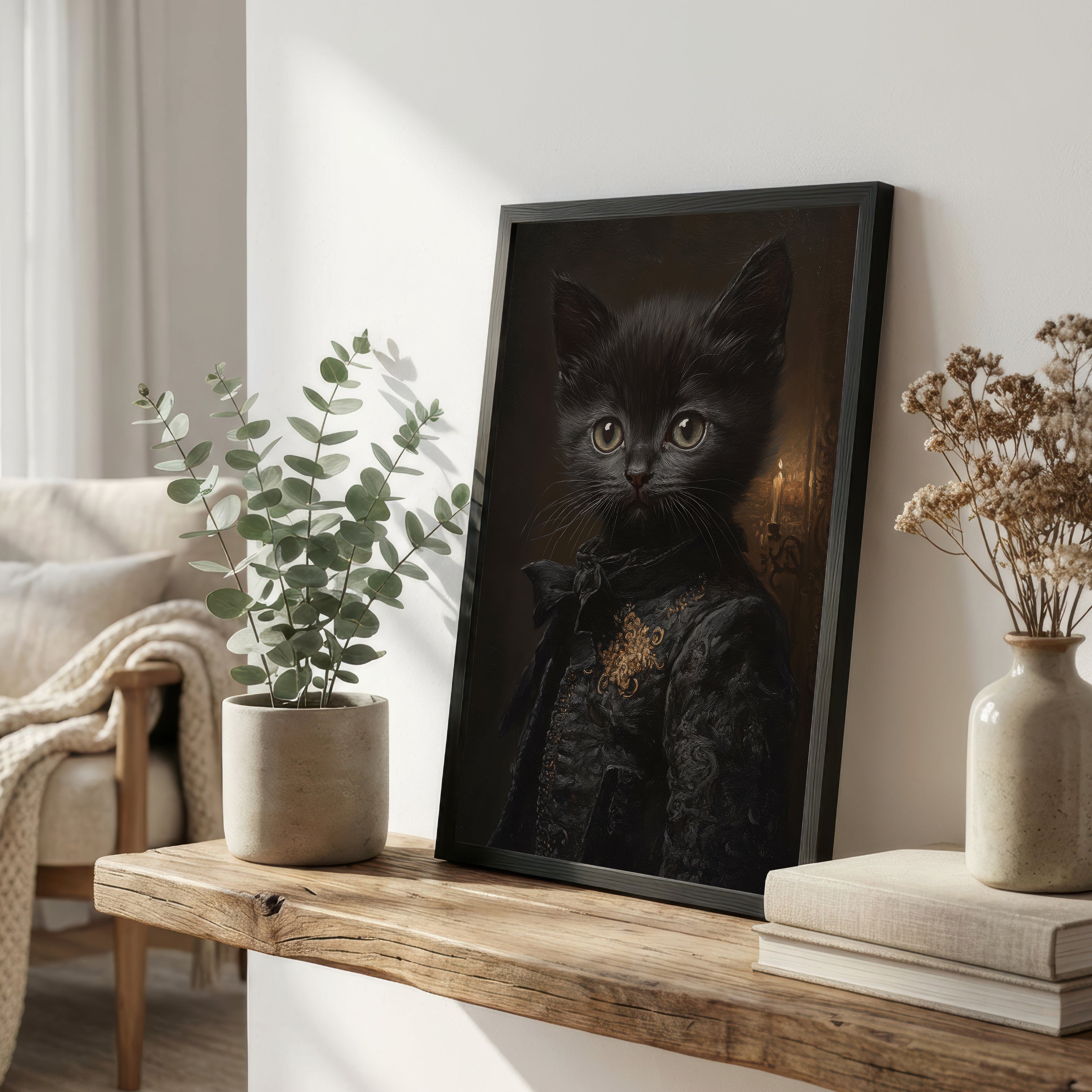 Gothic Black Cat Portrait Art Print