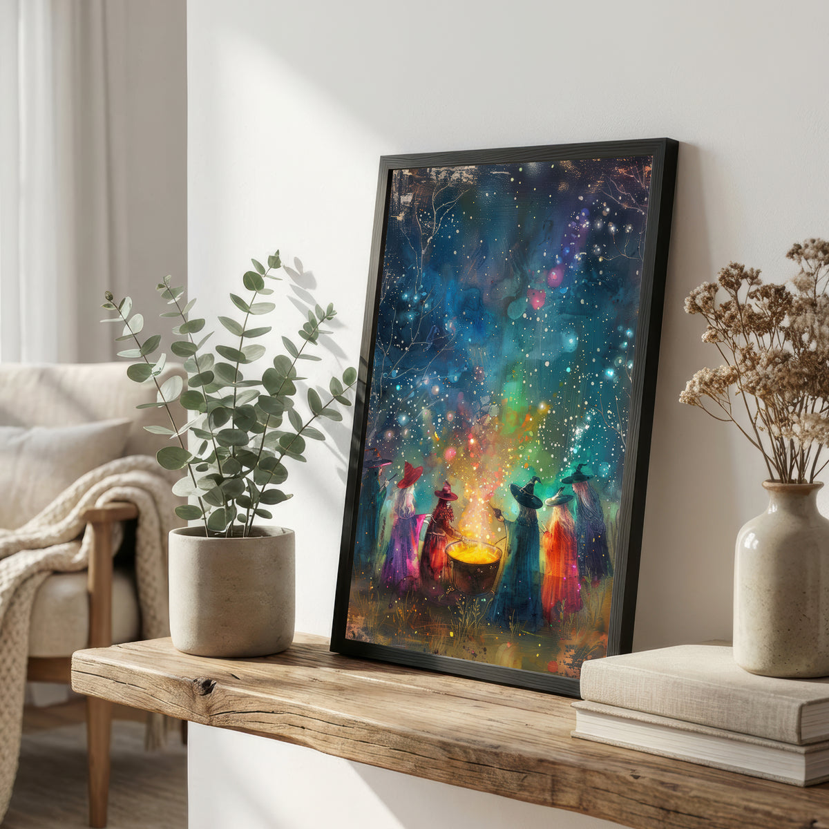 Witches Around Cauldron Fantasy Art Print