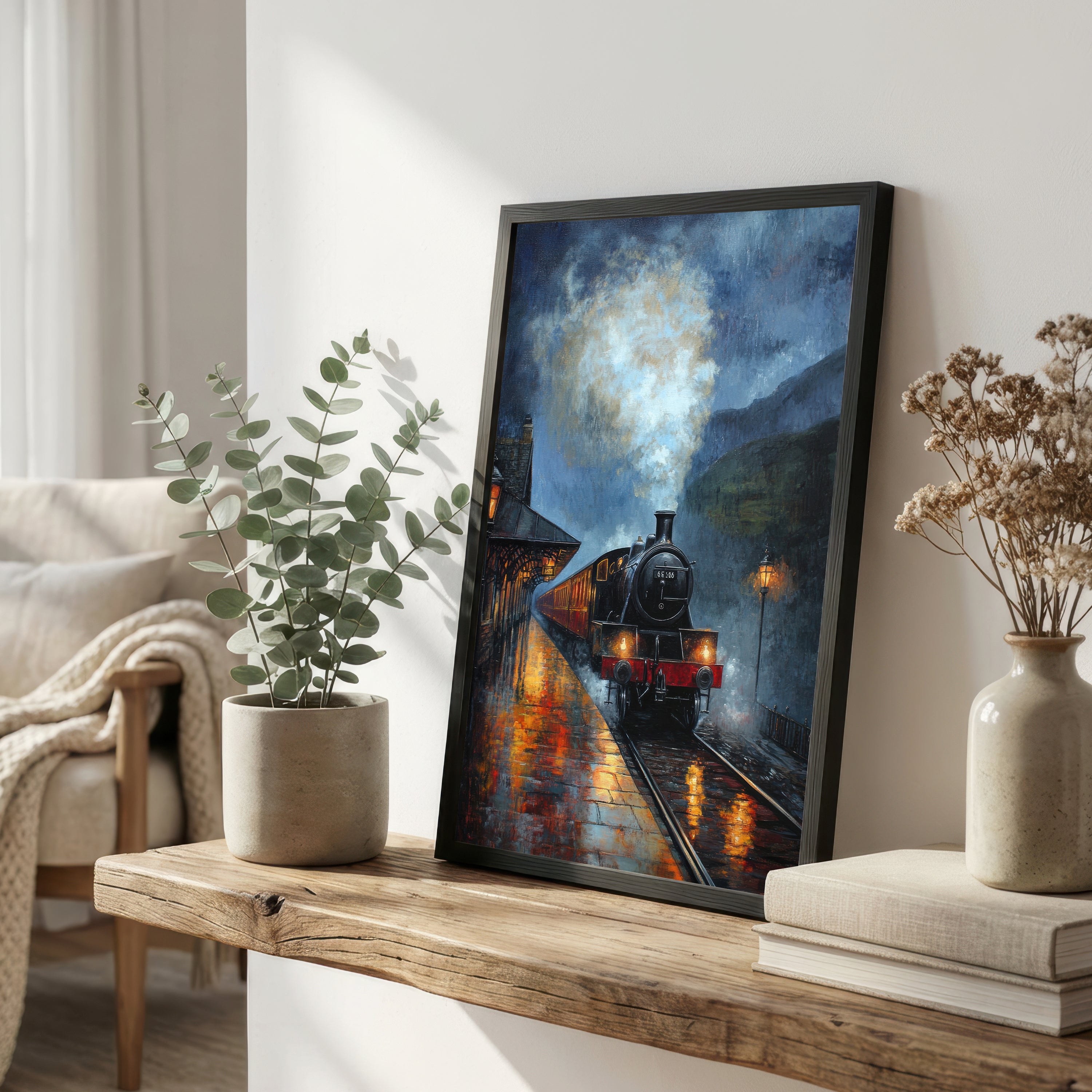 Rainy Steam Train Art Print