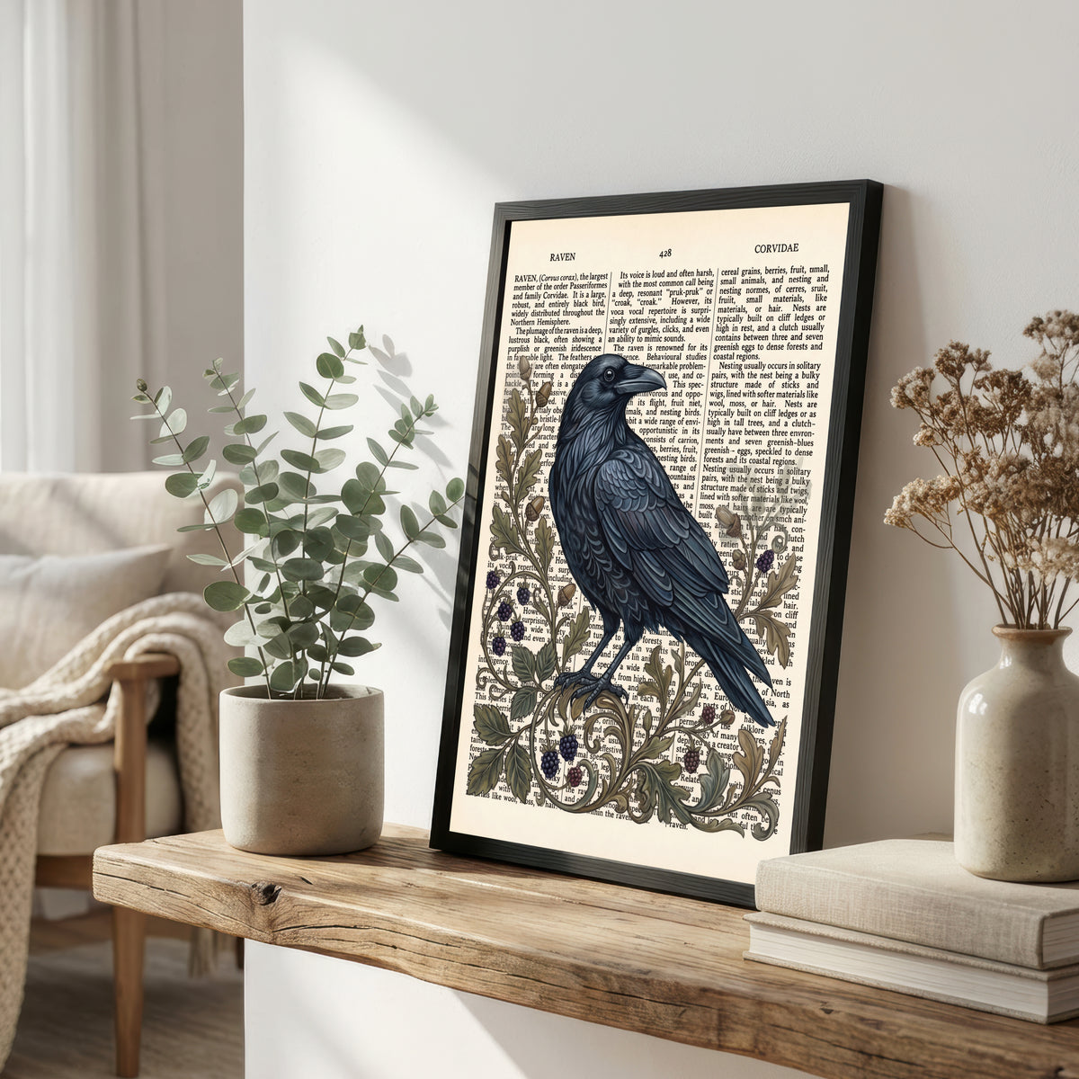 Vintage Raven Botanical Art Print