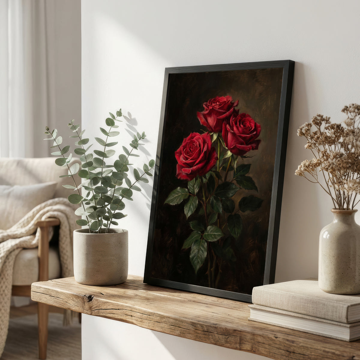 Red Roses Dark Floral Art Print