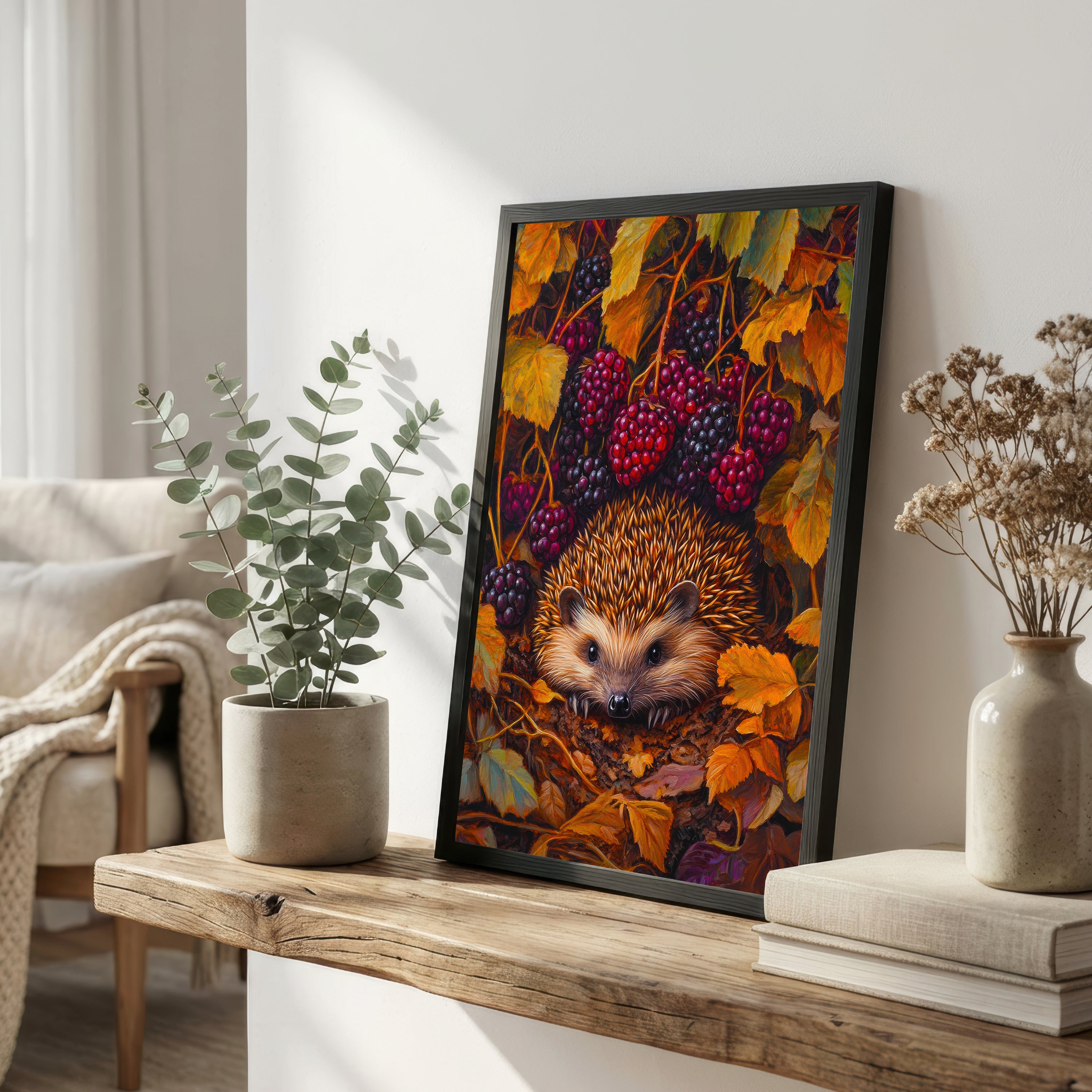 Hedgehog Blackberry Woodland Art Print