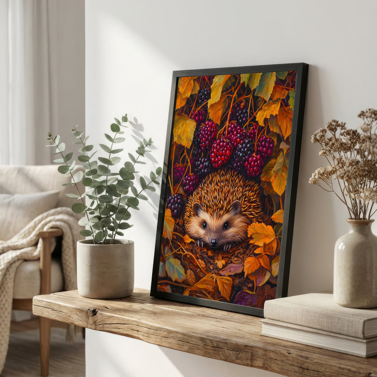 Hedgehog Blackberry Woodland Art Print
