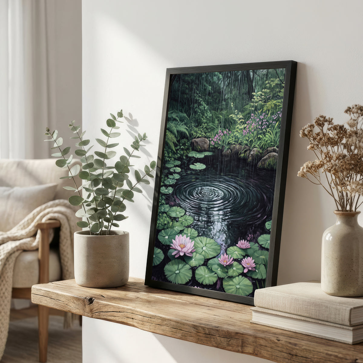 Rainy Water Lily Pond Art Print