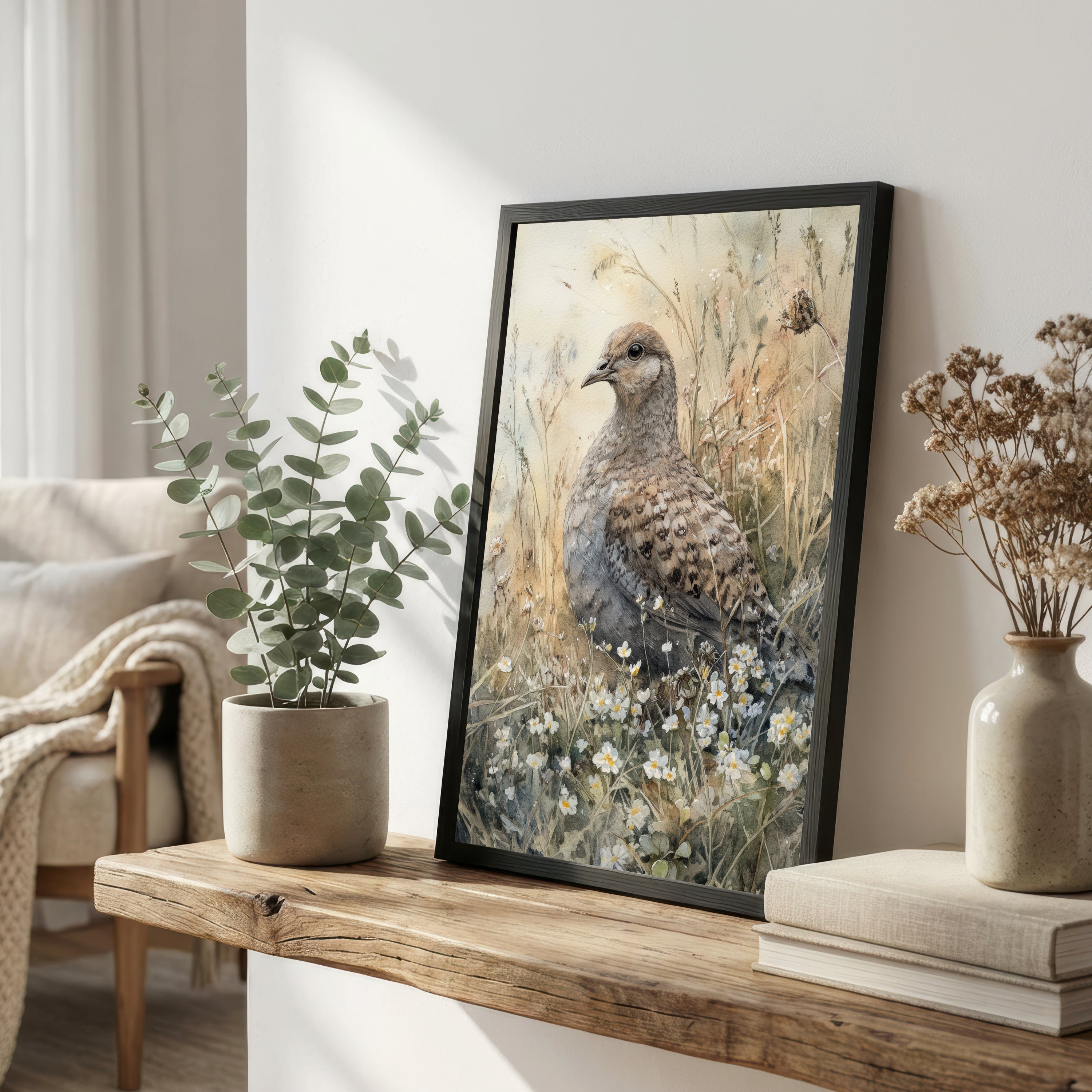 Partridge Wildflower Watercolour Art Print