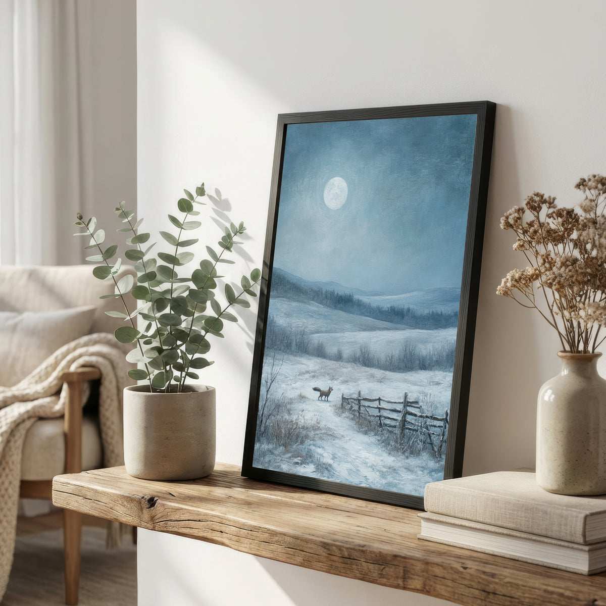 Moonlit Fox Winter Landscape Art Print