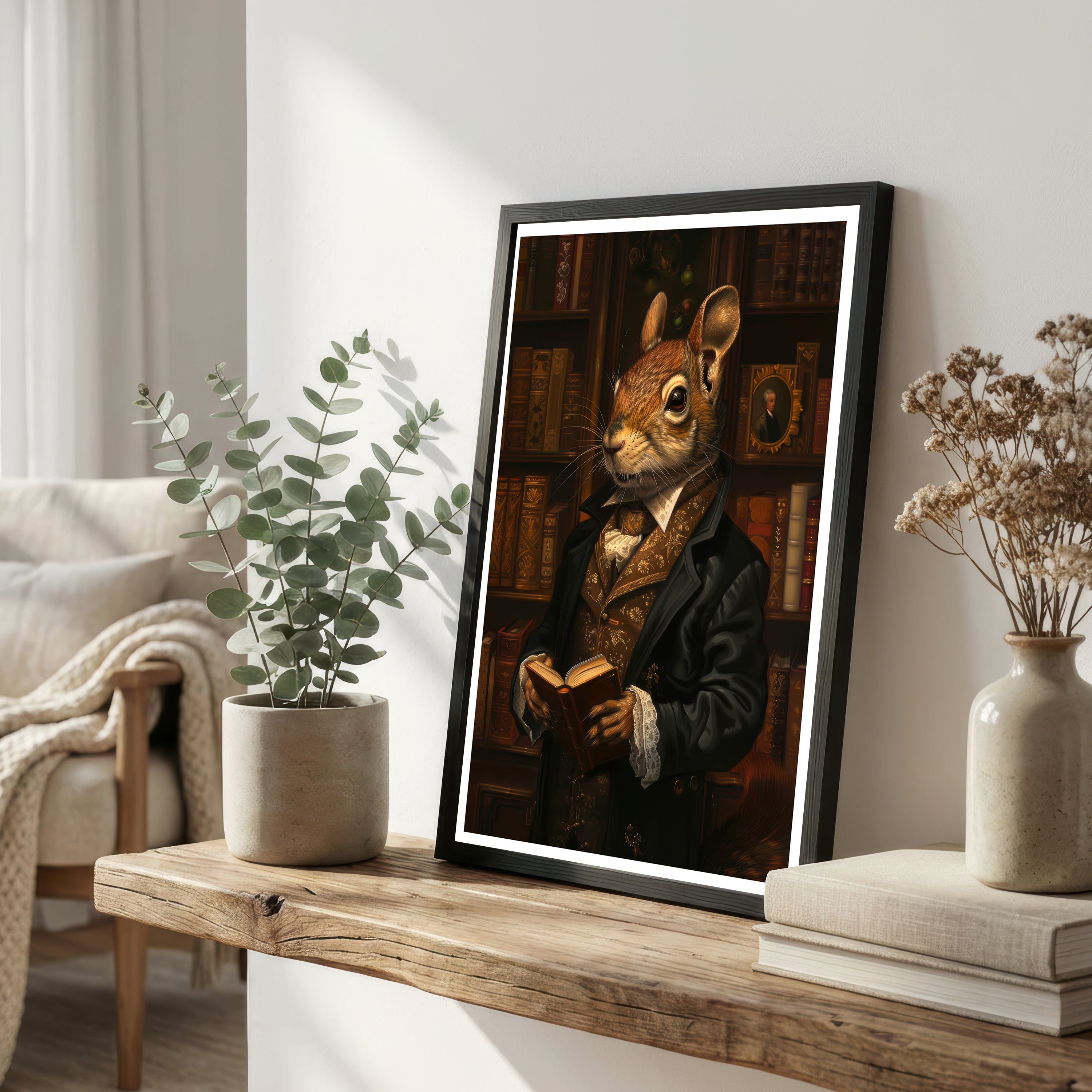 Dapper Squirrel Library Art Print
