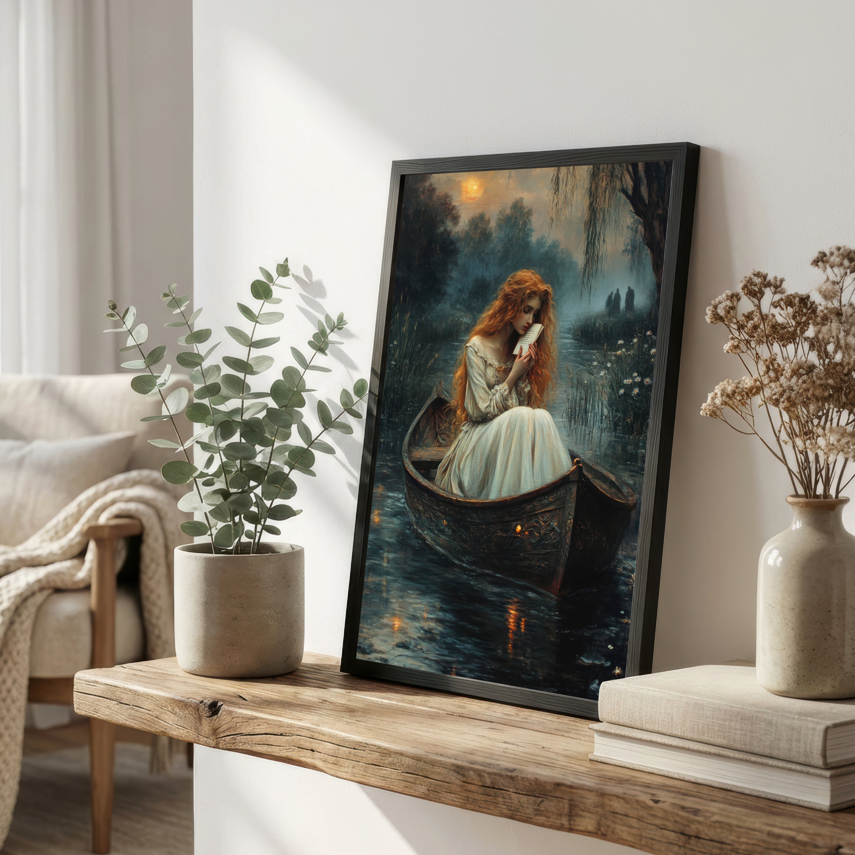 Moonlit Woman in Boat Art Print