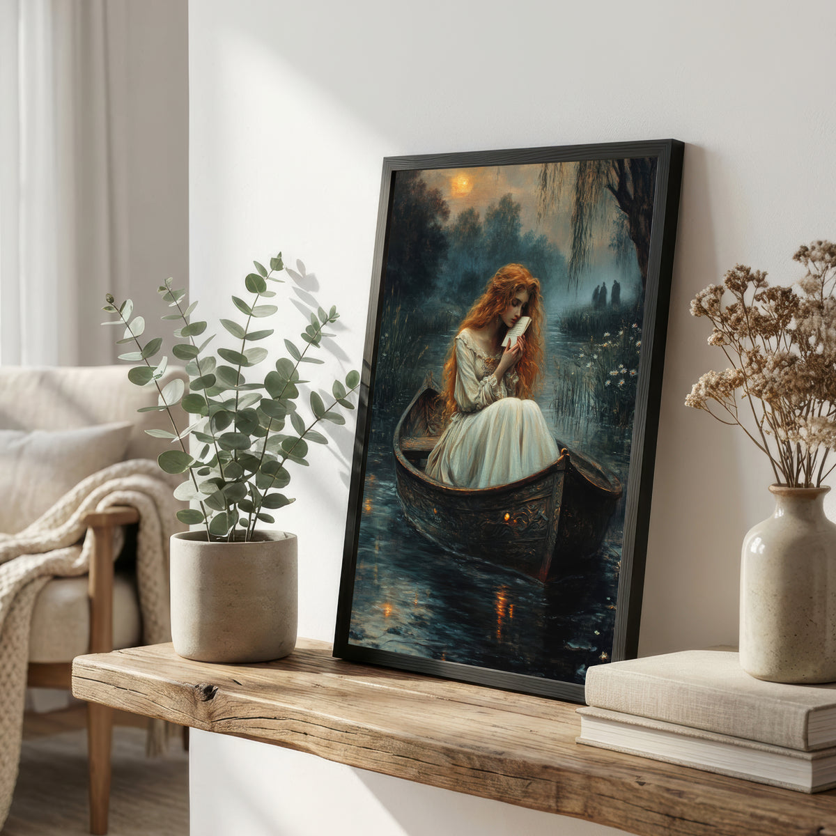 Moonlit Woman in Boat Art Print