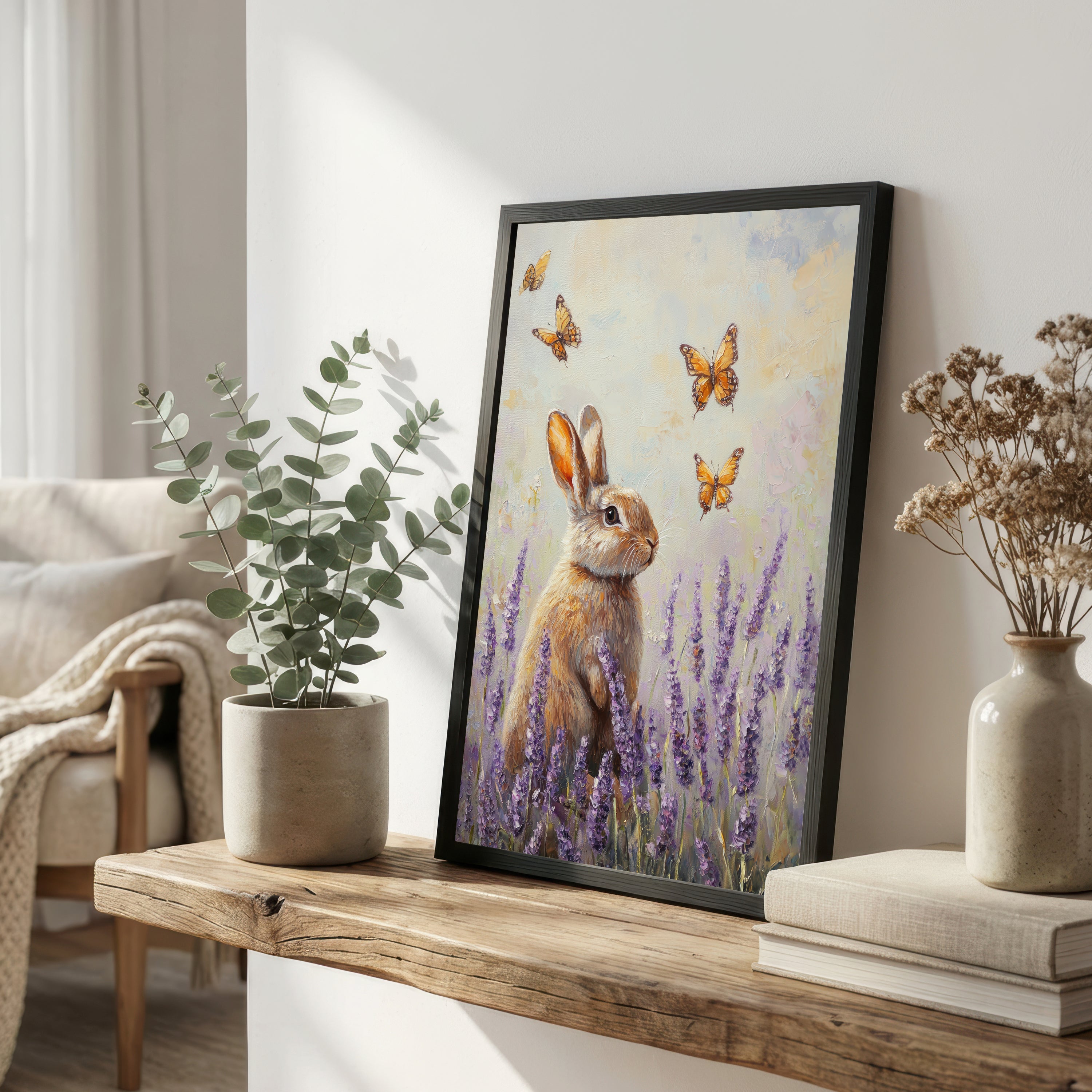 Rabbit Butterfly Meadow Art Print