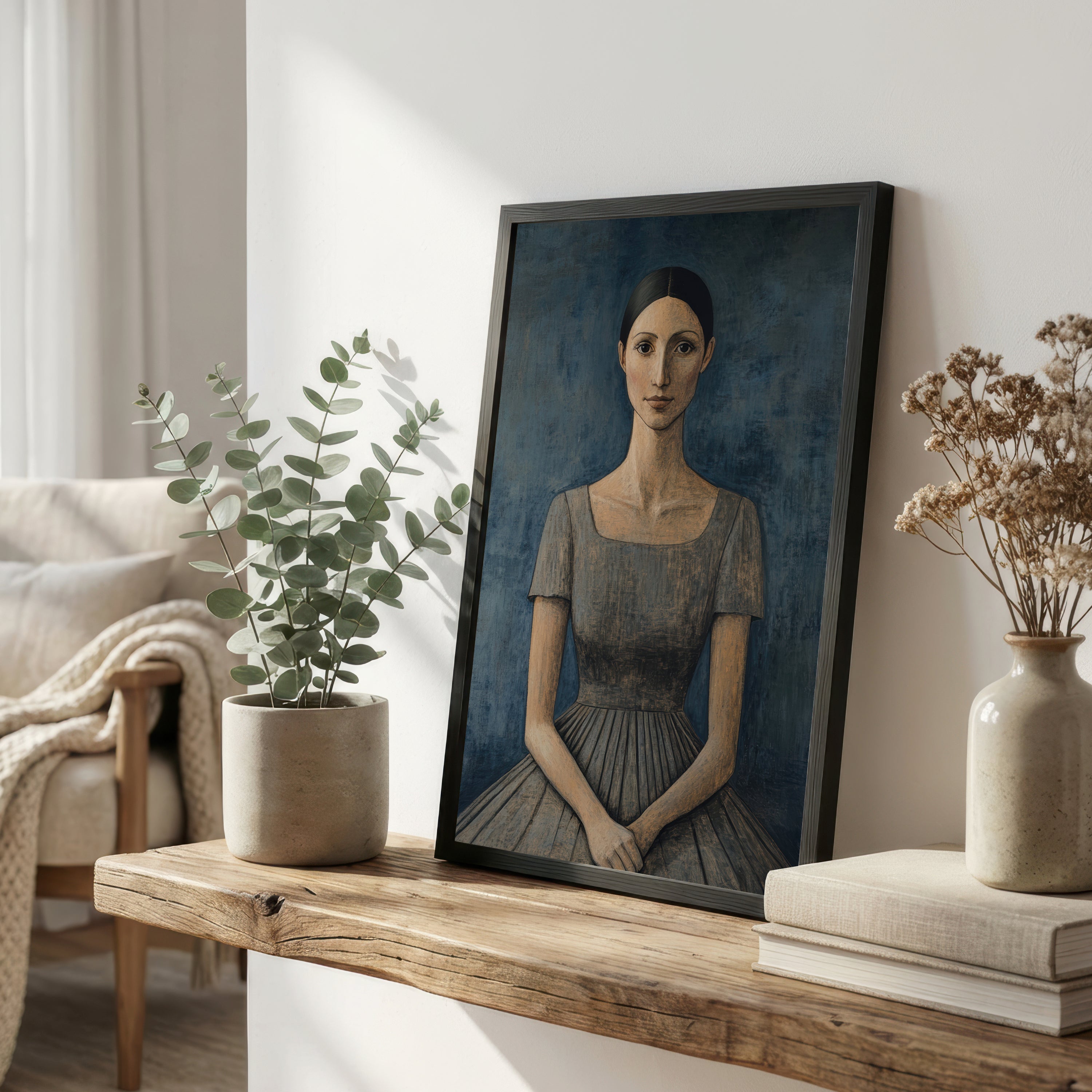 Seated Woman Naive Portrait Art Print