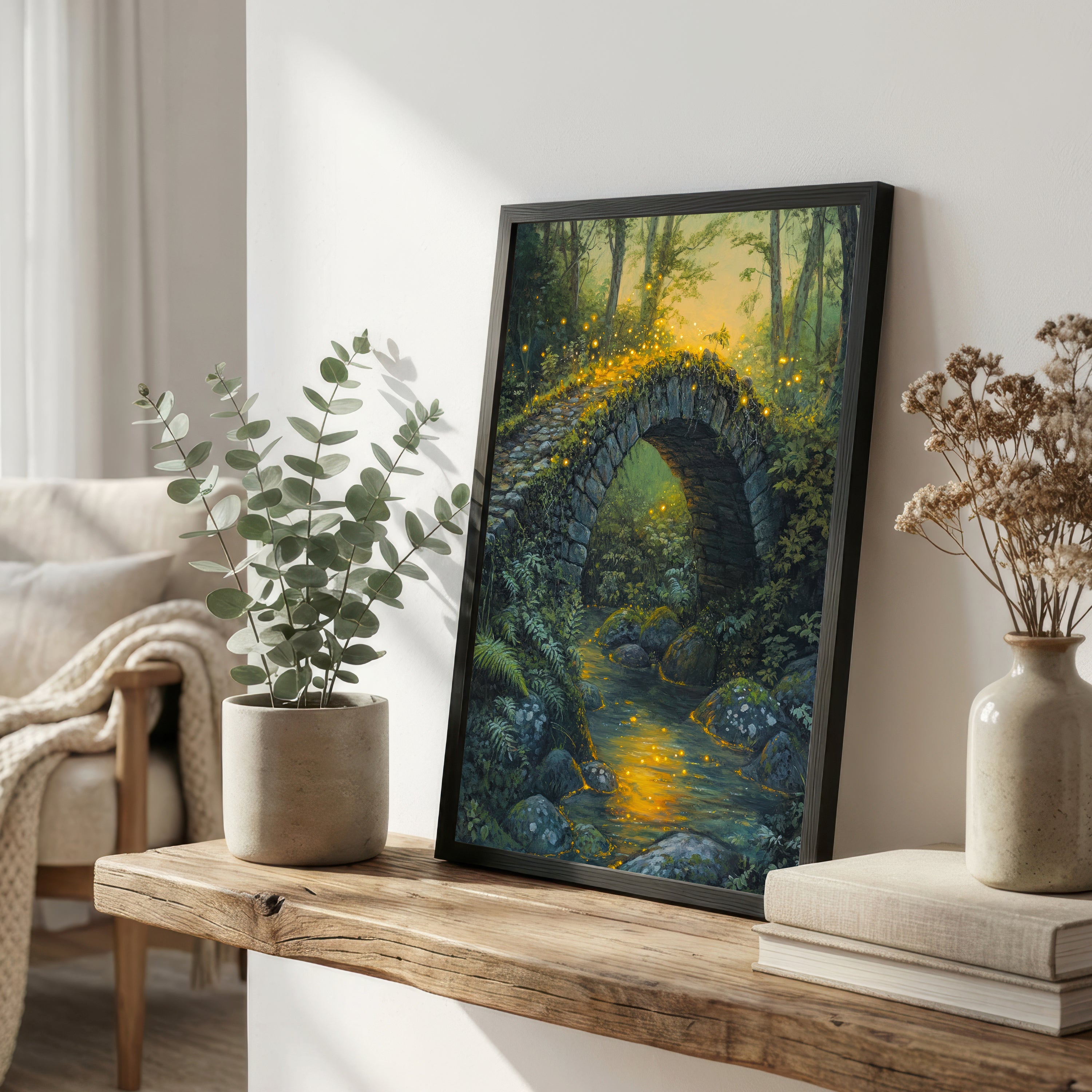 Enchanted Forest Stone Bridge Art Print