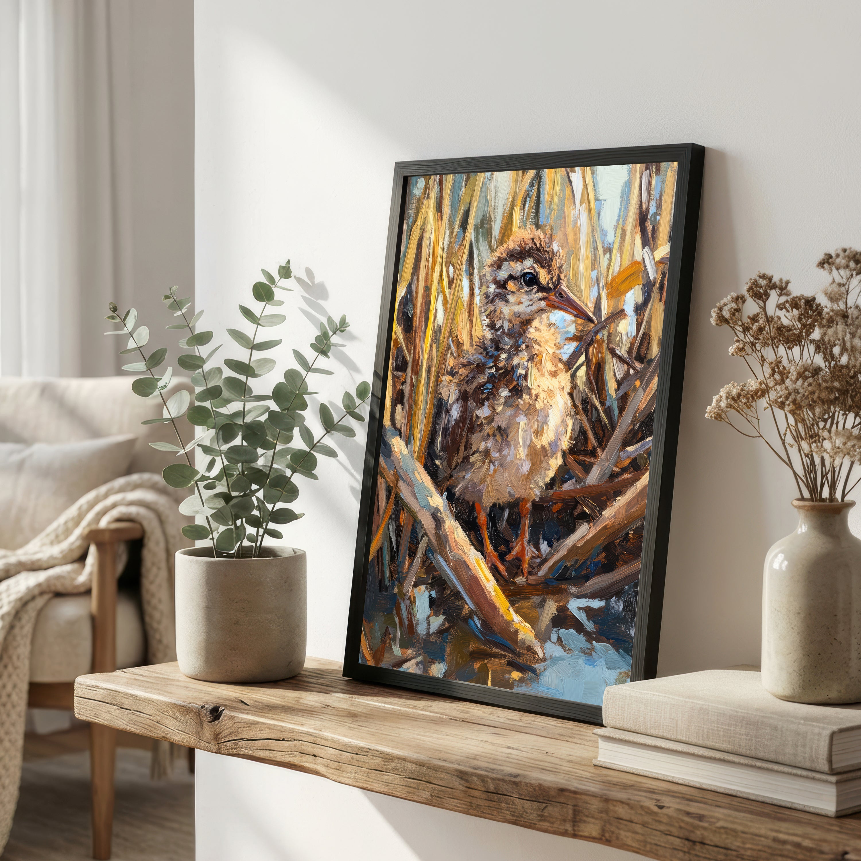 Painterly Reed Bird Art Print