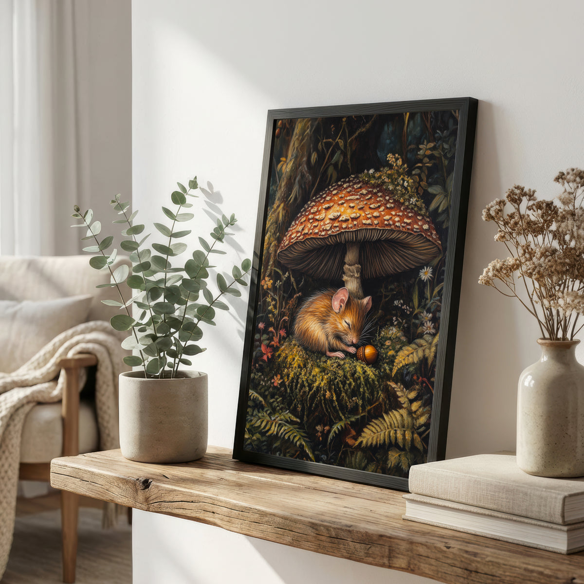 Woodland Mouse Mushroom Art Print