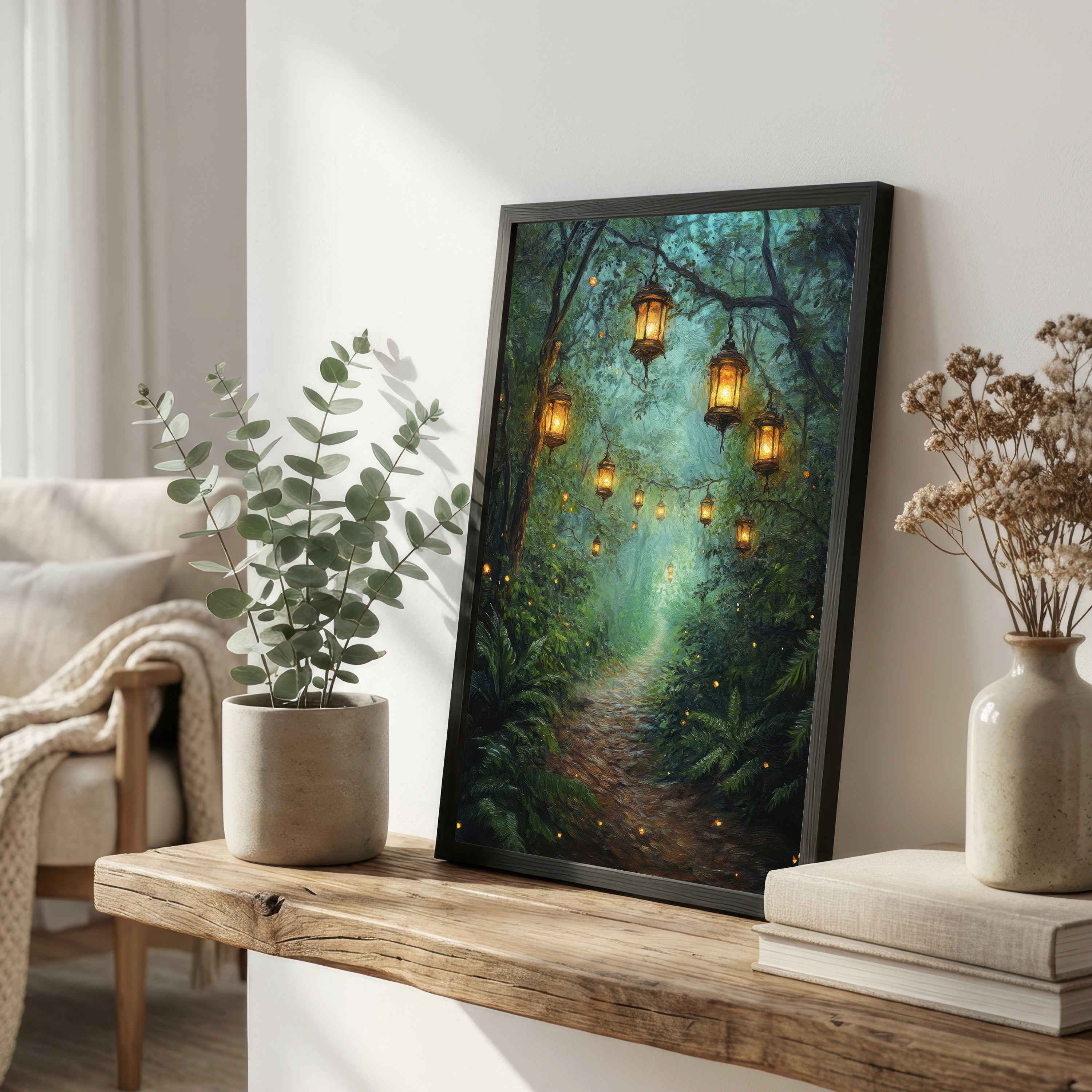 Enchanted Forest Lanterns Art Print