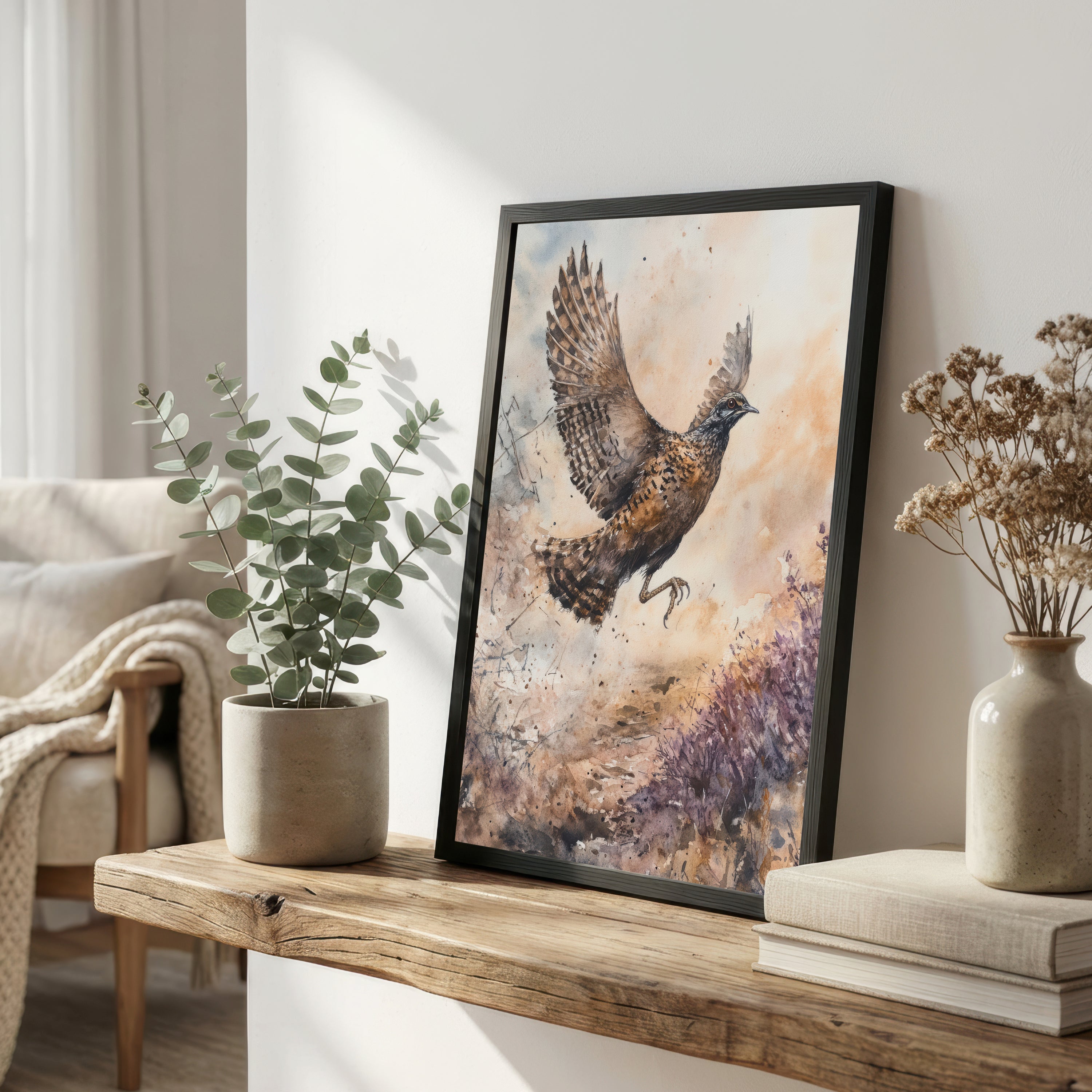 Flying Grouse Watercolour Art Print