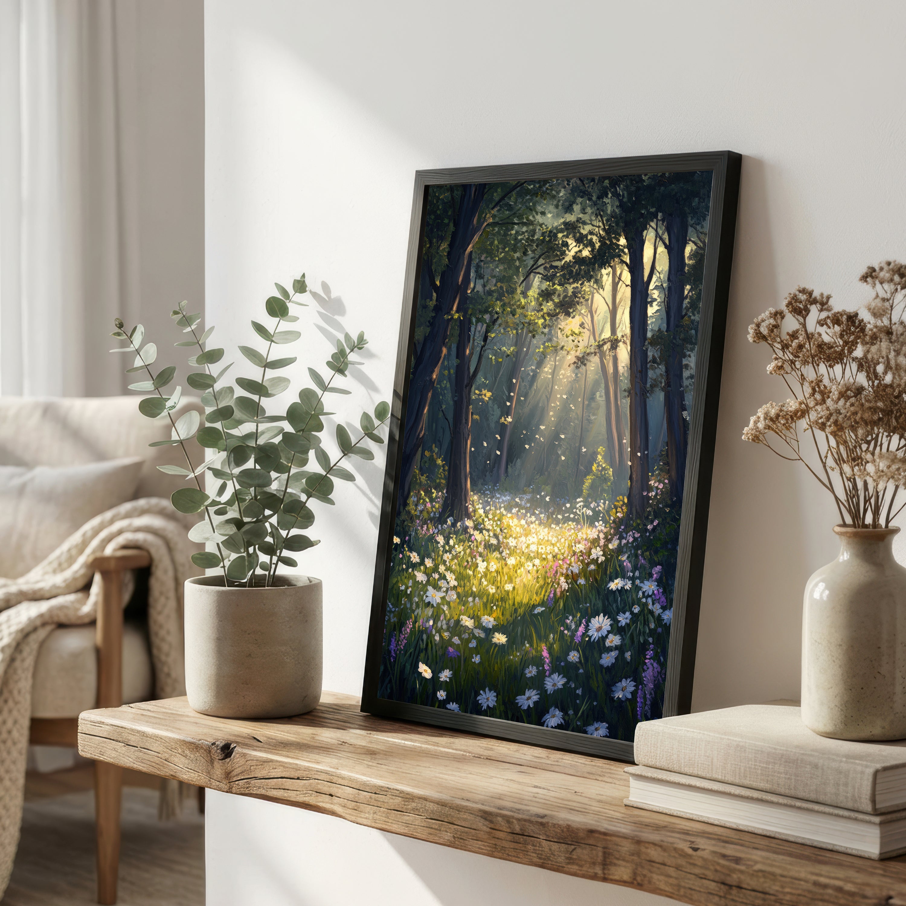 Sunlit Woodland Wildflower Art Print