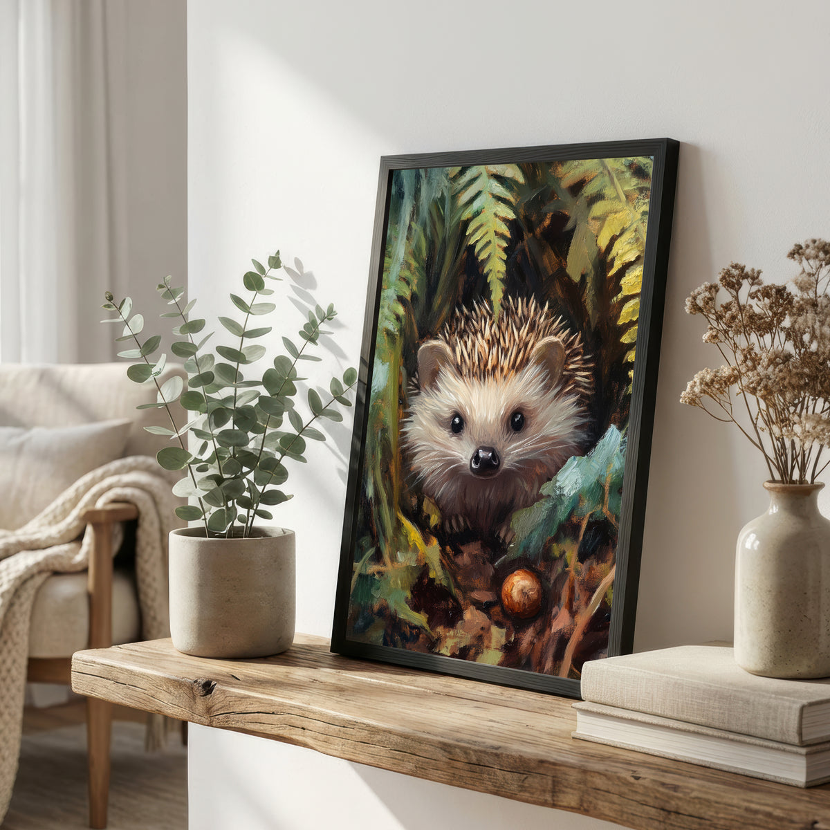 Hedgehog Woodland Portrait Art Print