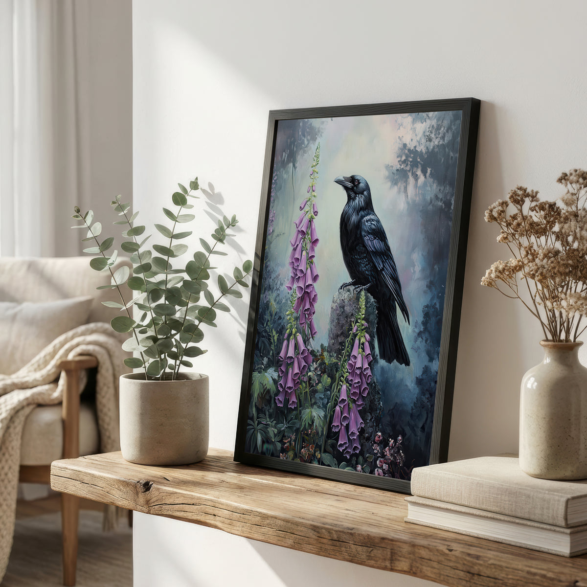 Raven and Foxgloves Botanical Art Print