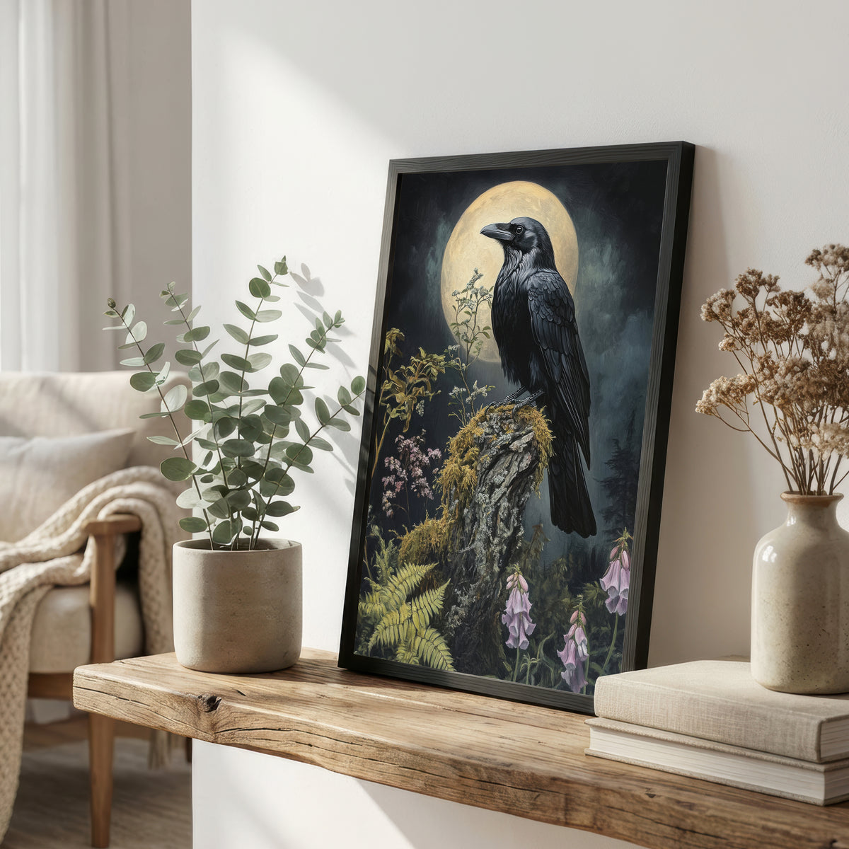 Raven Moonlit Botanical Art Print