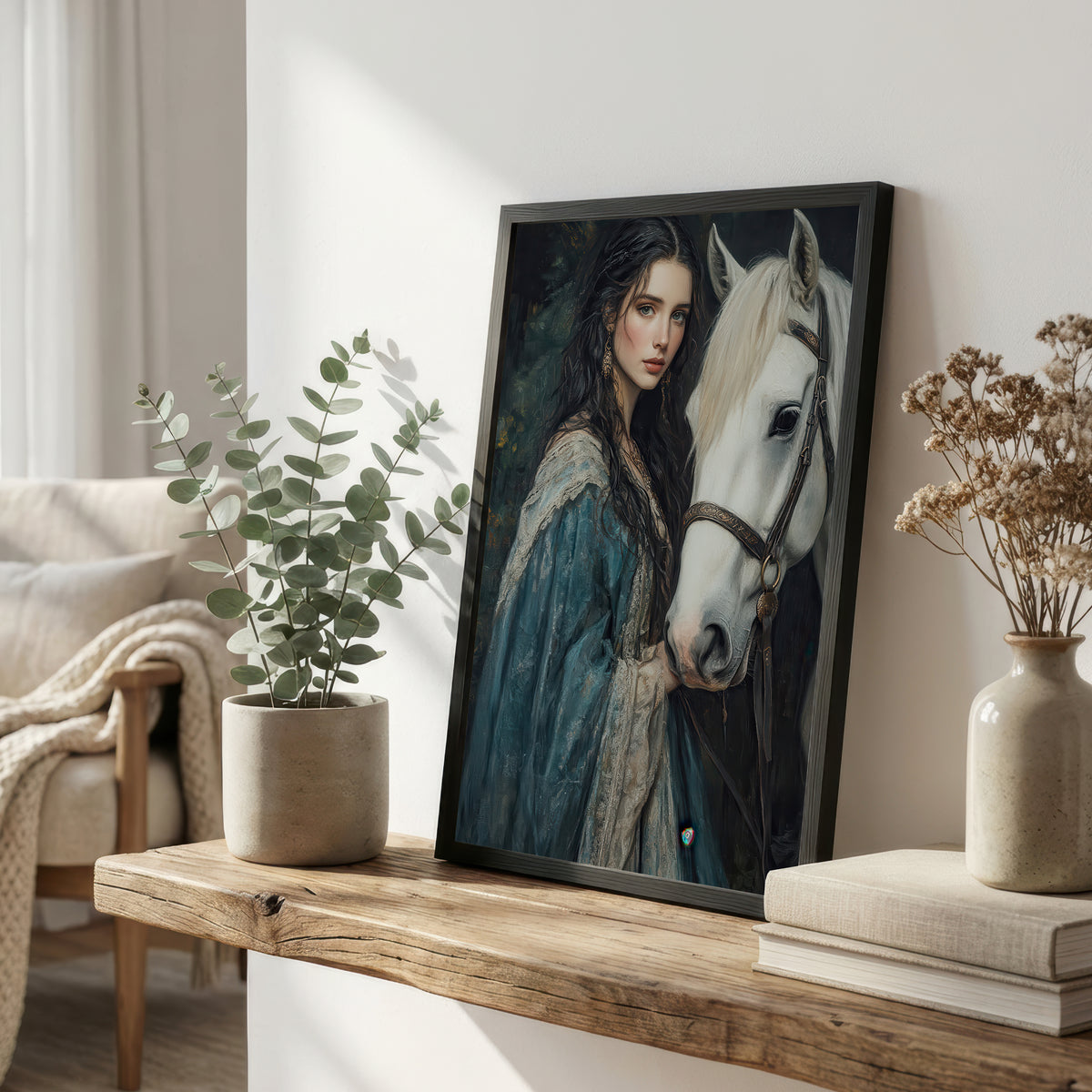 Woman and White Horse Art Print
