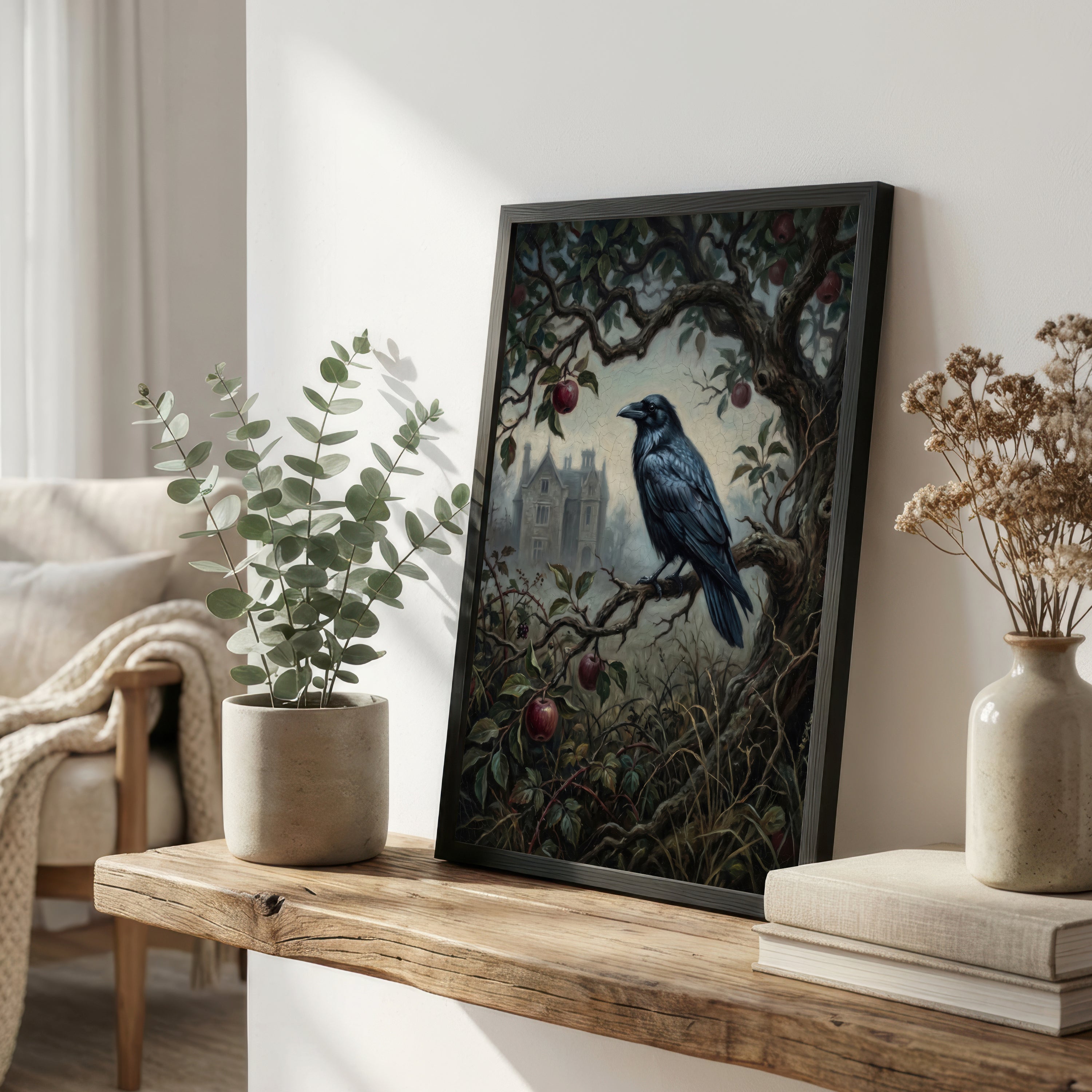 Raven in Apple Tree Art Print