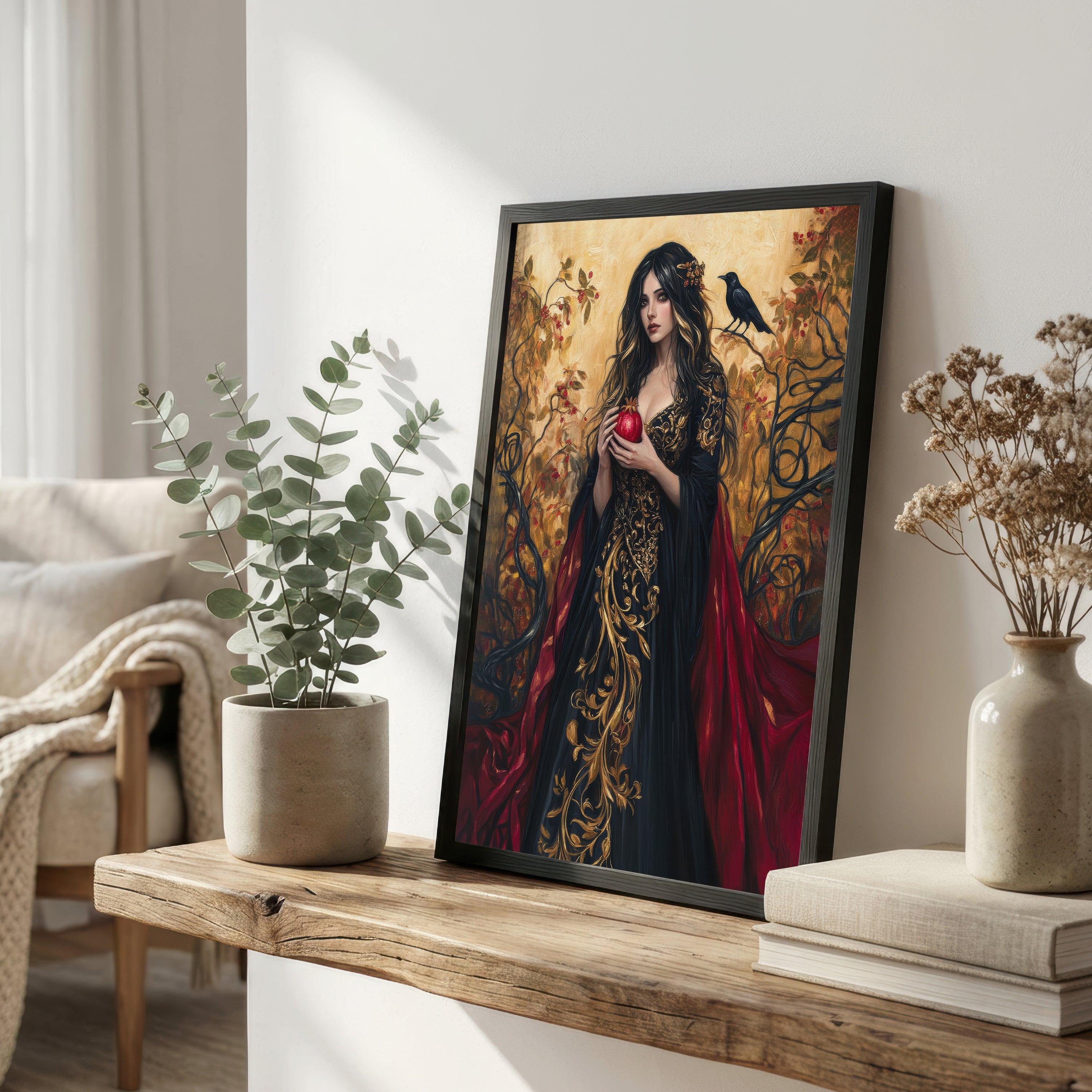 Raven Pomegranate Gothic Portrait Art Print