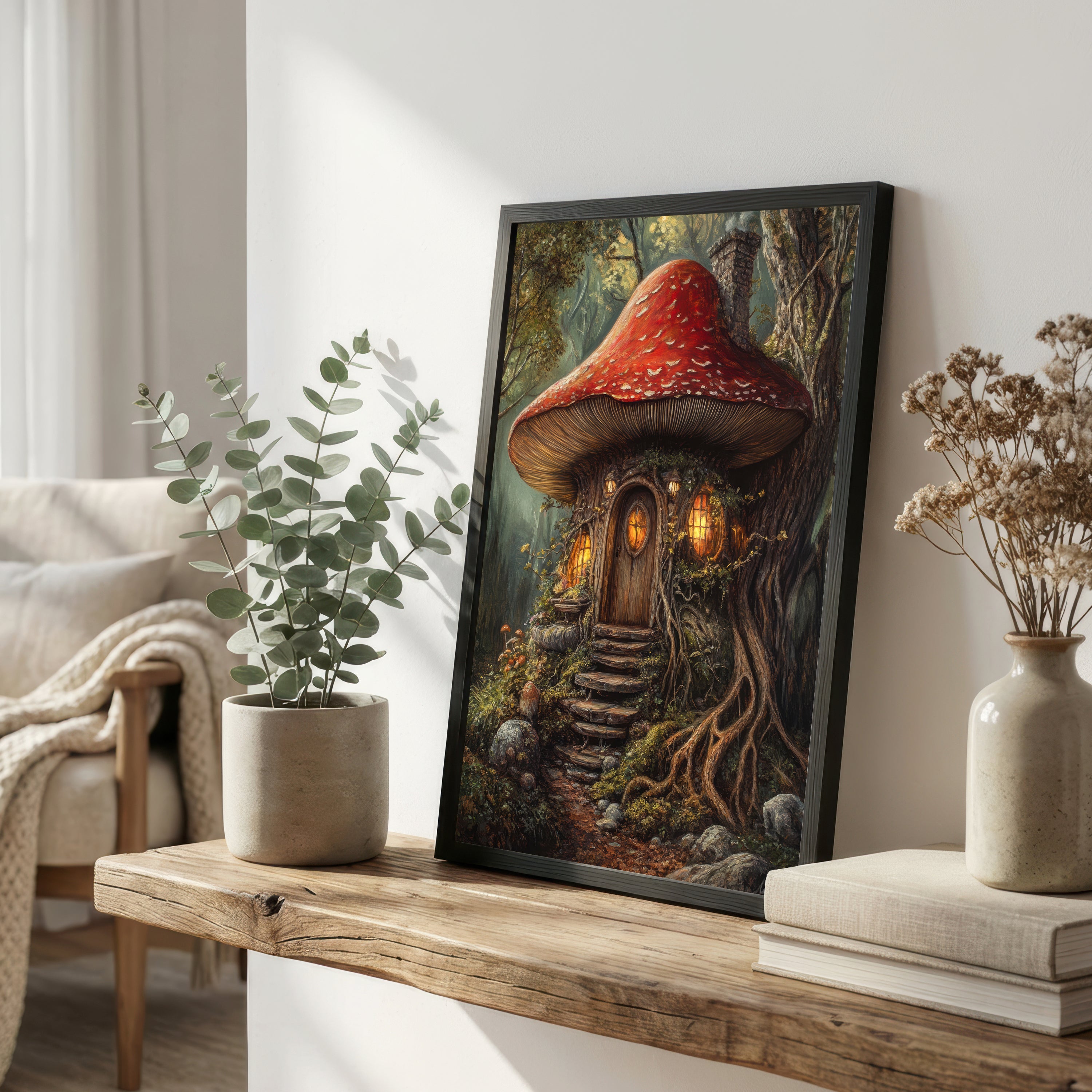 Enchanted Mushroom Cottage Art Print