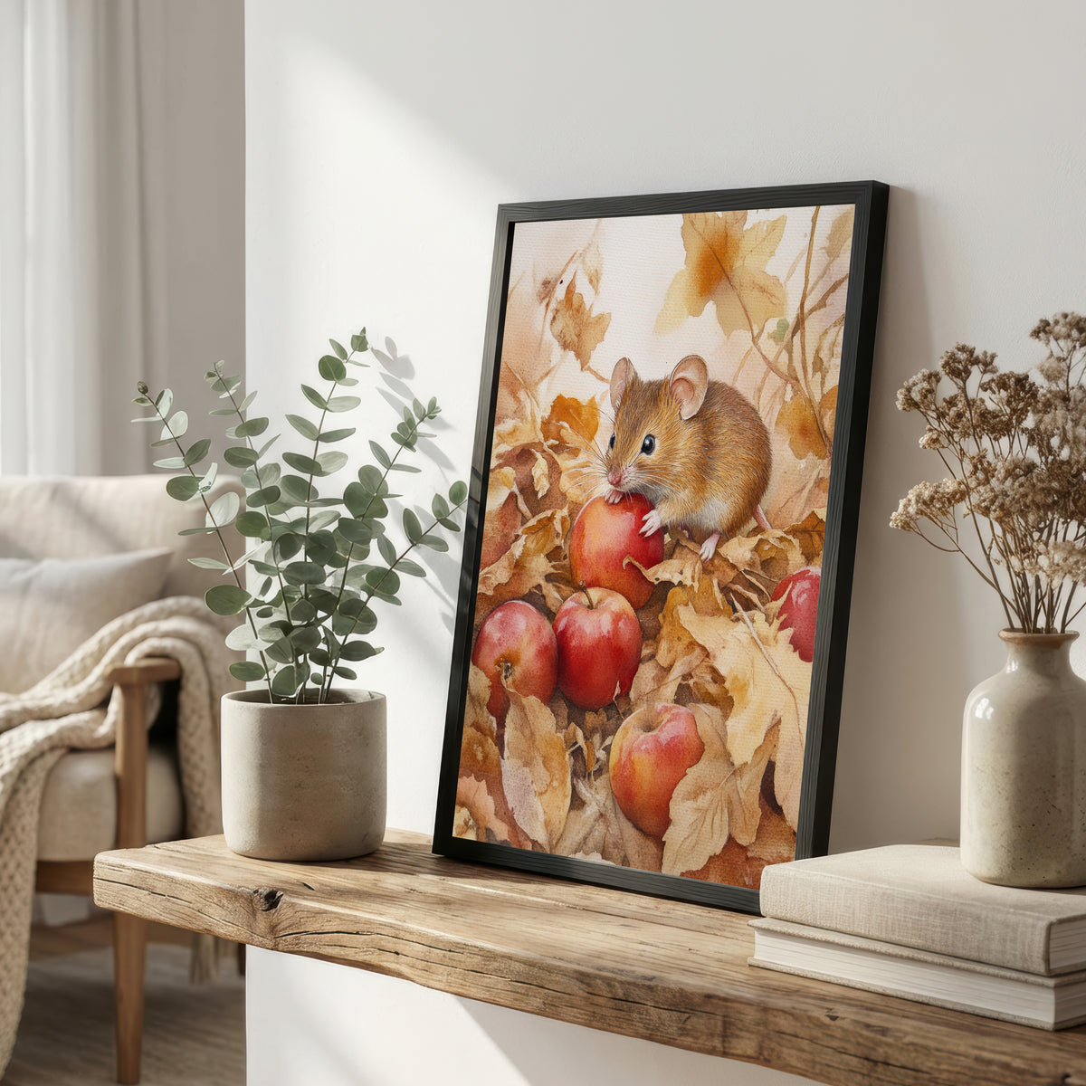 Mouse Among Apples Watercolour Art Print