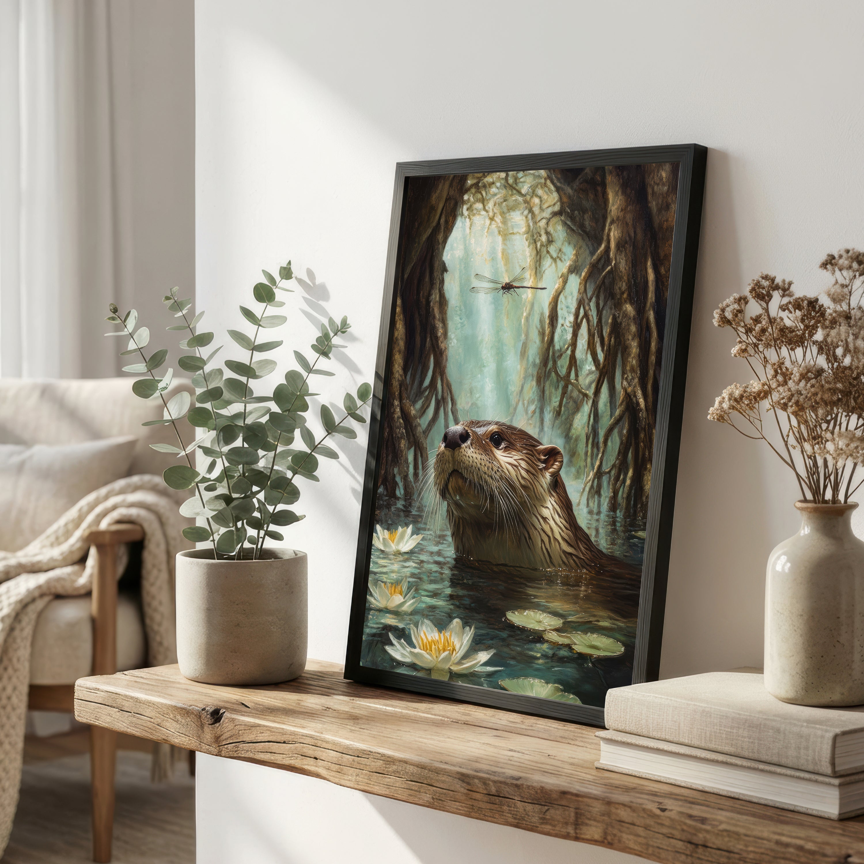 Woodland Otter Waterlily Art Print