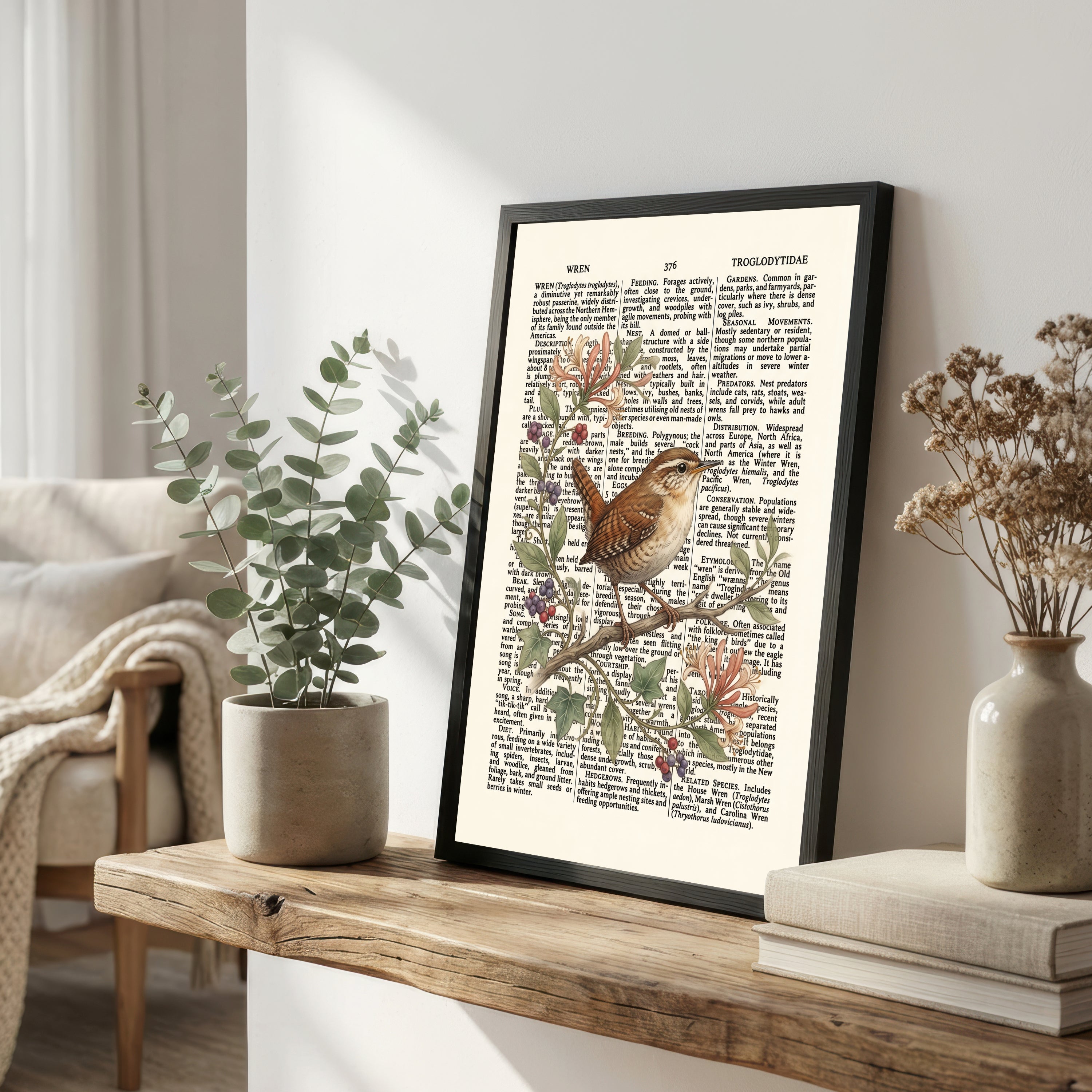 Vintage Wren Botanical Art Print