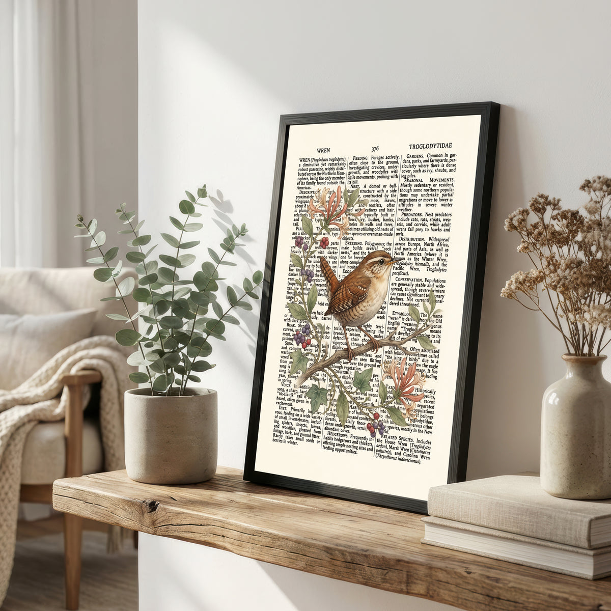 Vintage Wren Botanical Art Print