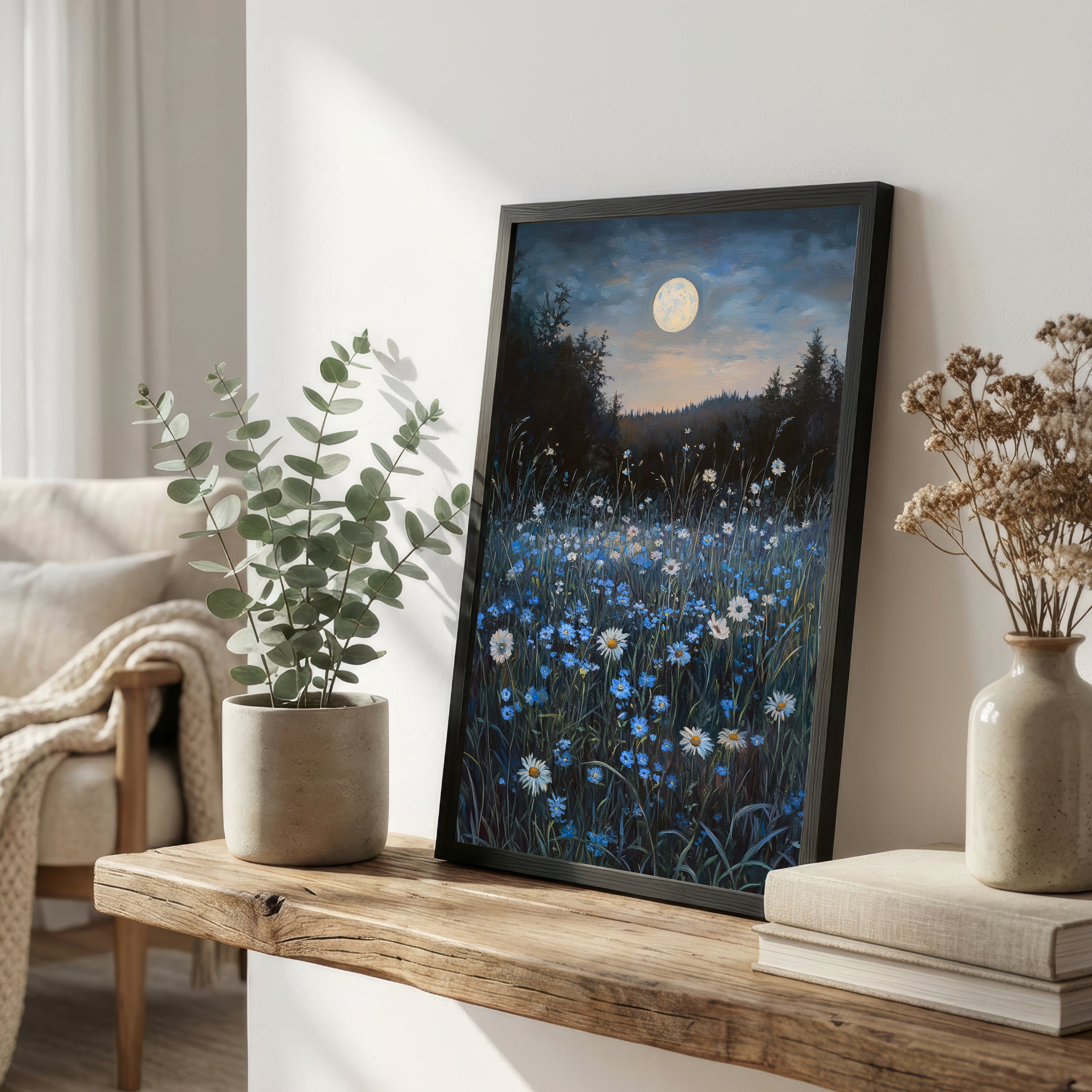 Moonlit Wildflower Meadow Art Print
