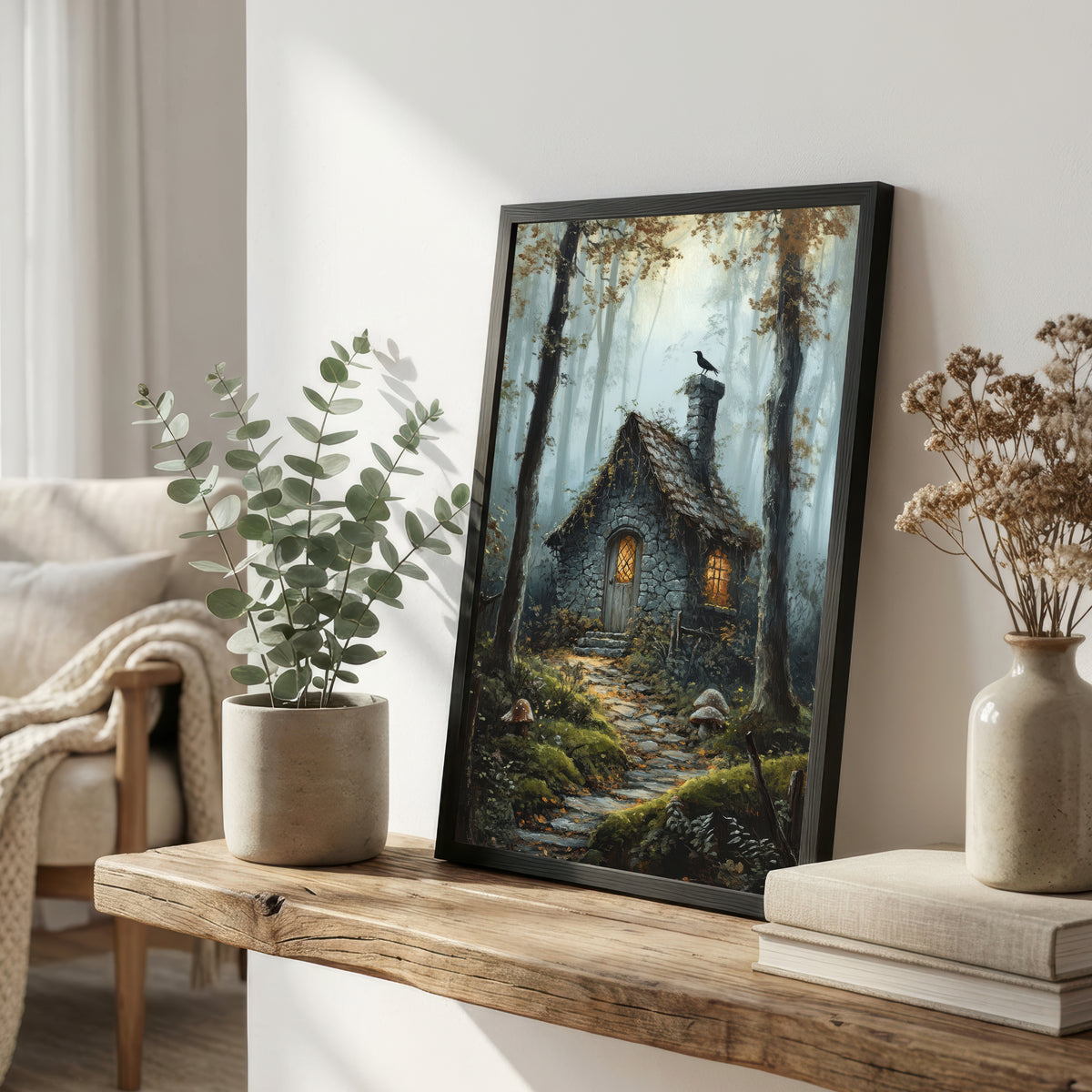 Misty Forest Cottage Art Print