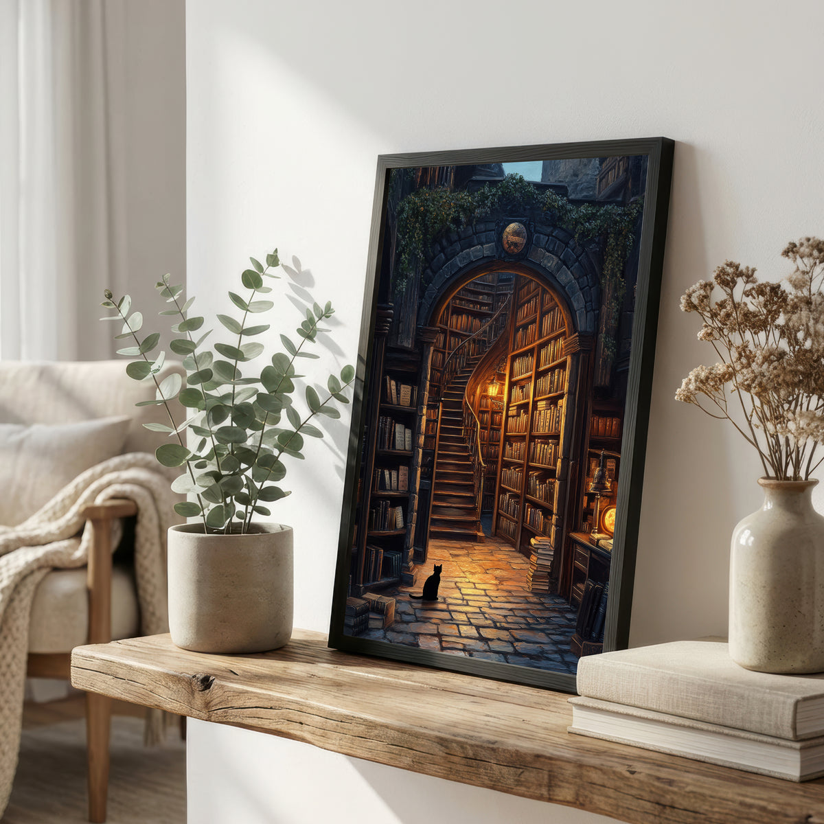 Enchanted Library Cat Art Print