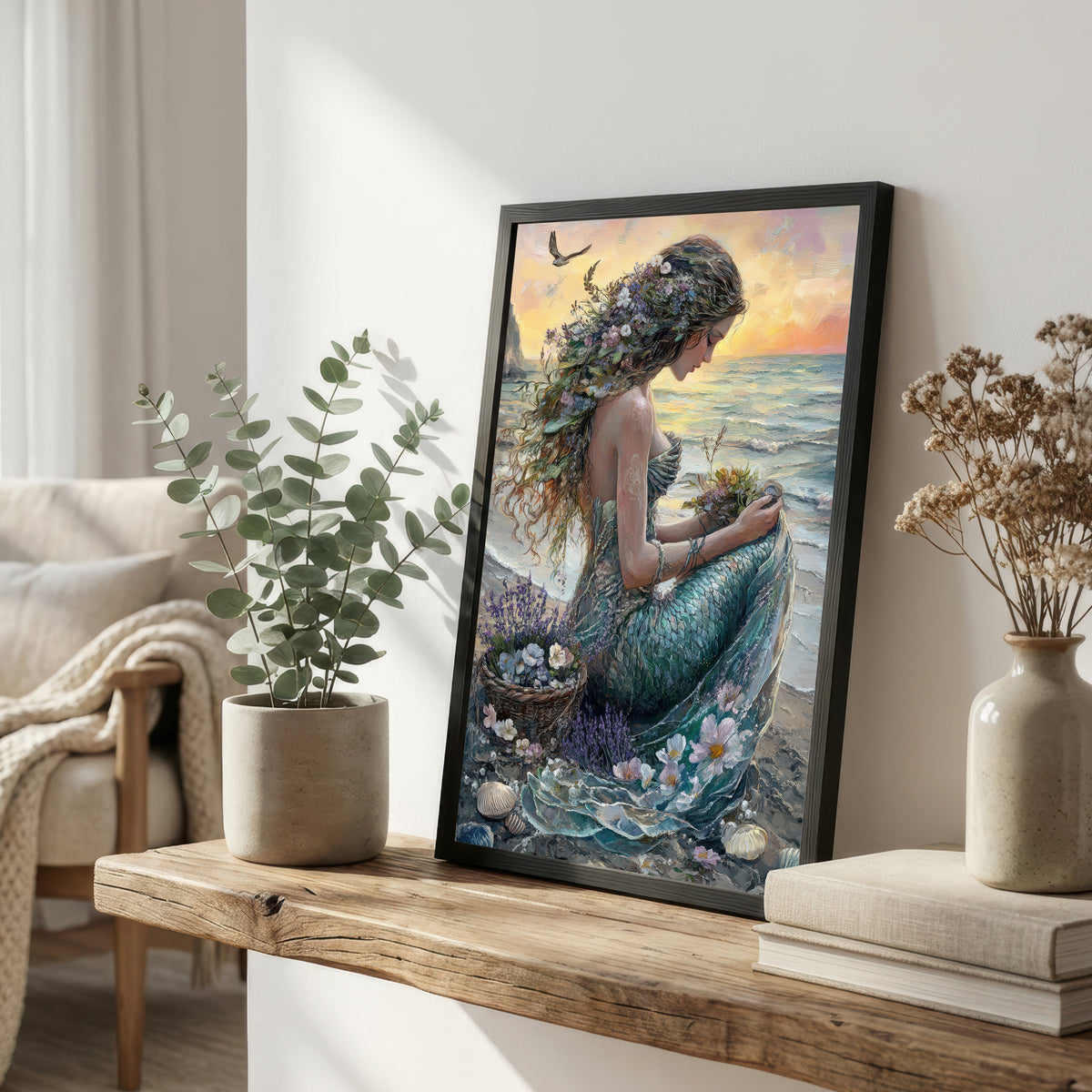 Floral Mermaid Seaside Art Print