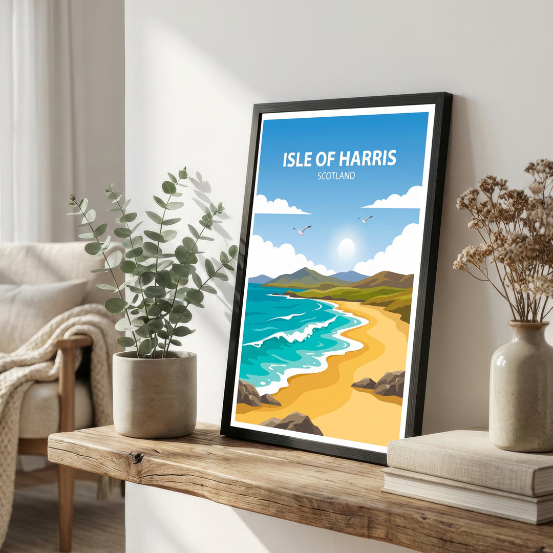 Isle of Harris Scotland Travel Poster: Coastal Landscape Wall Art