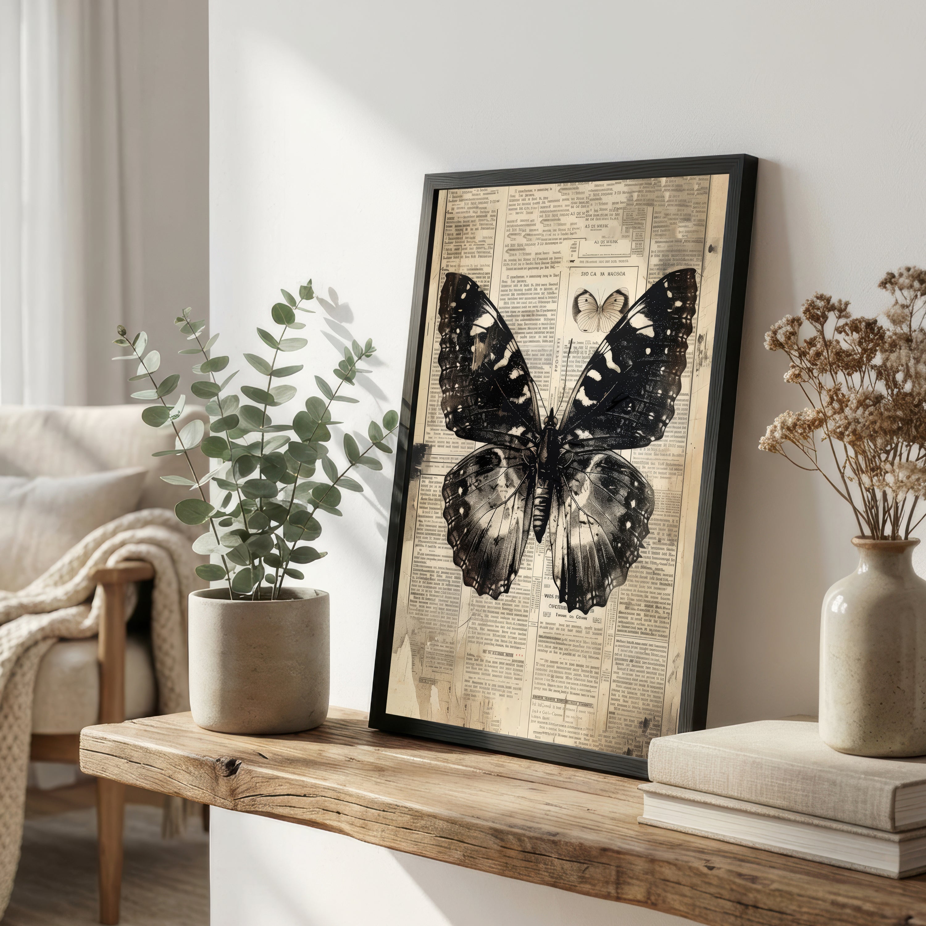Vintage Butterfly Newspaper Art Print