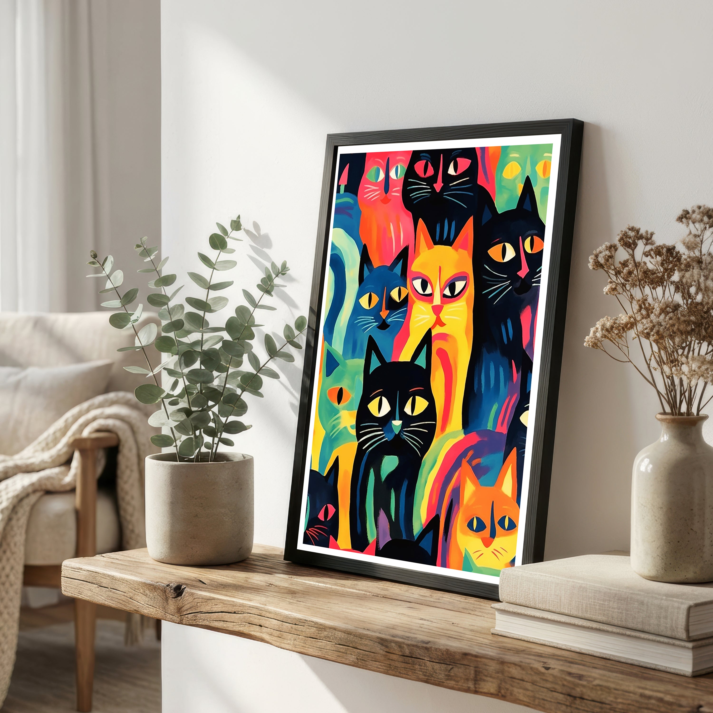 Colorful Cat Crowd Art Print