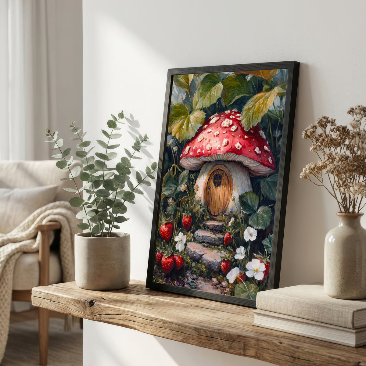 Strawberry Mushroom Cottage Art Print
