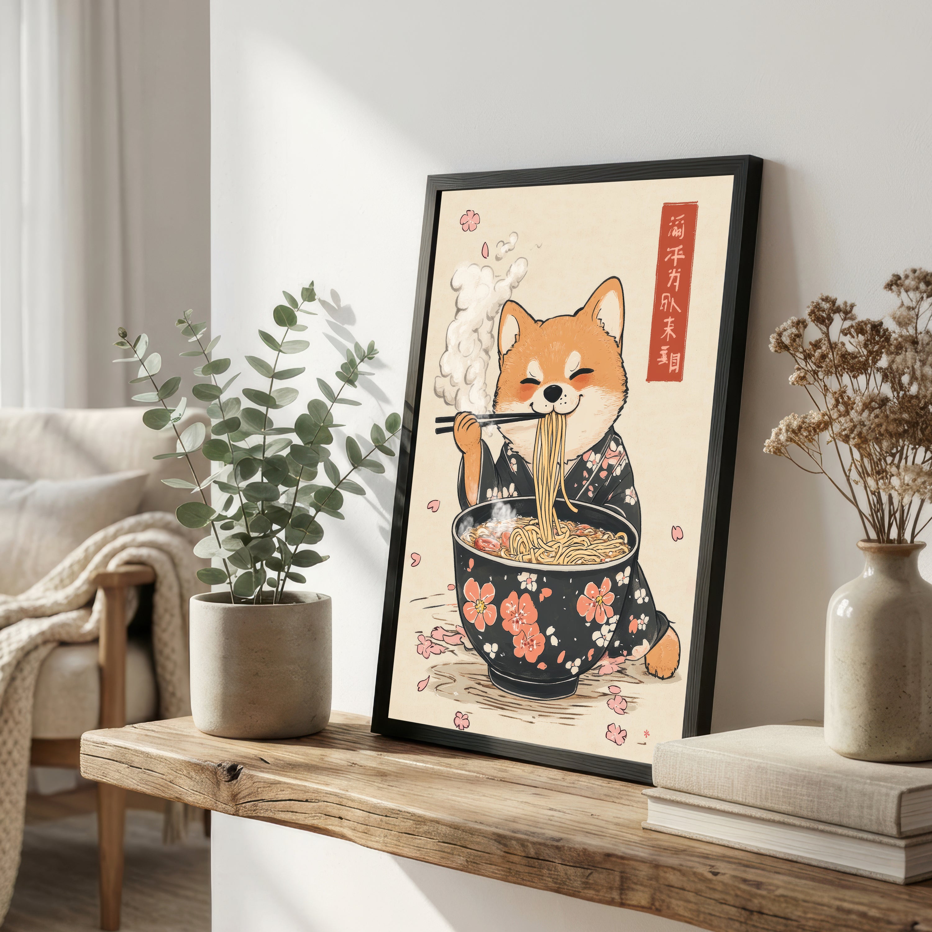 Japanese Cat Ramen Art Print